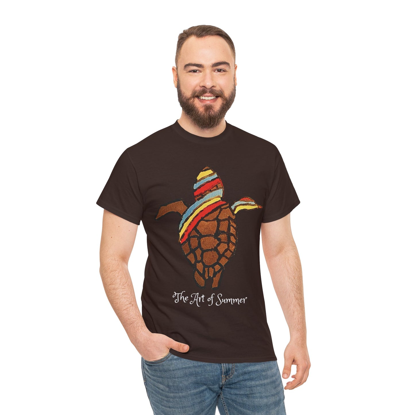 Summer Sea Turtle - ART OF SUMMER - Tee Shirt - Save the Sea Turtle - Protect the Oceans Whimsical Colored Sea Turtle Unique Collection Express Delivery available