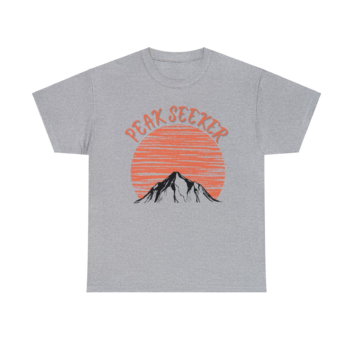 Peak Seeker T-Shirt - NOT SOLD IN STORES - Orange Sunrise Sunset Moonrise Mountain Climber, Hiker, Trekker, Adventurer, Hiking, Trekking, Adventure, Mountain Climbing