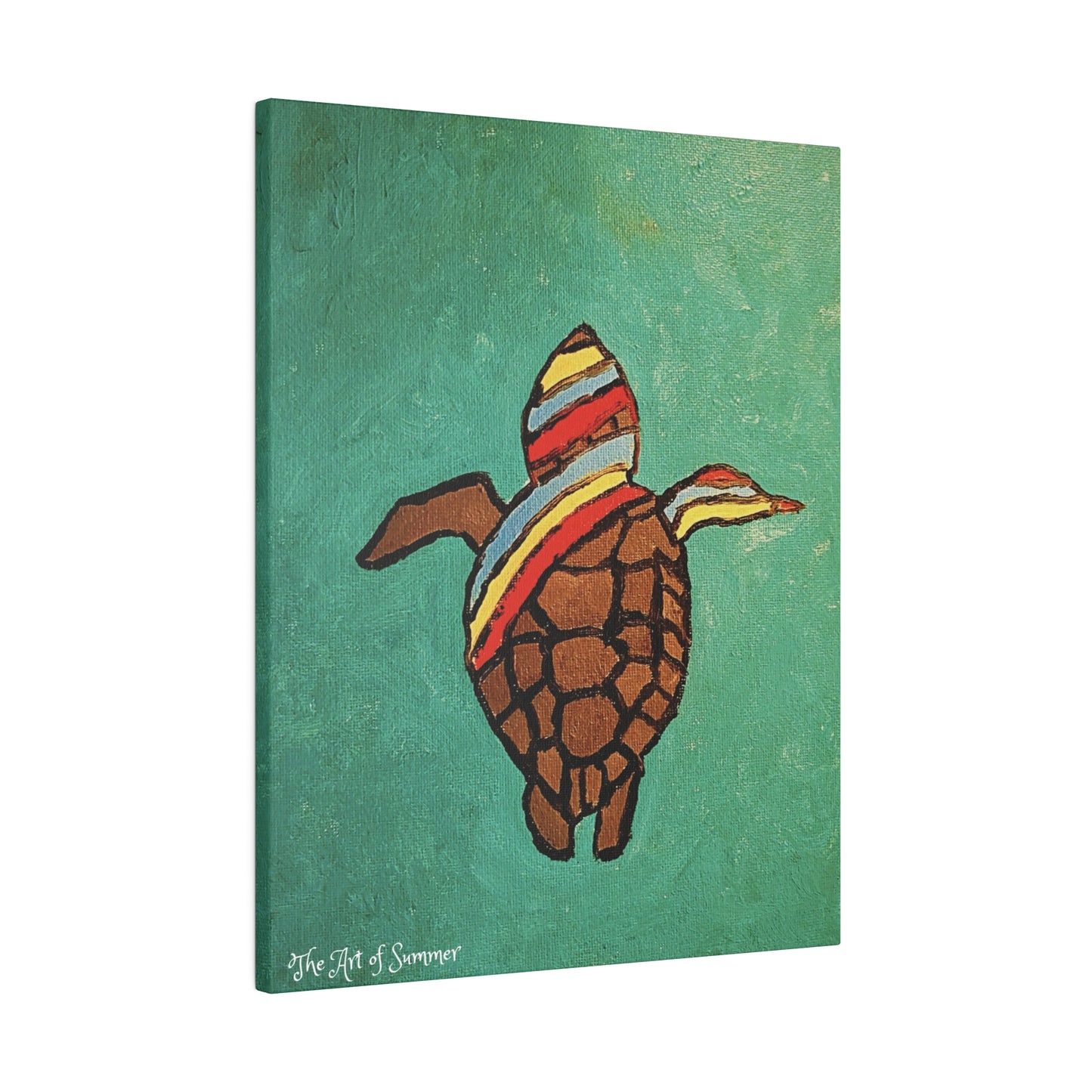 Summer Sea Turtle Canvas Art - ART OF SUMMER - Unique canvas print. Whimsical Colored Sea Turtle | Not Sold In Stores