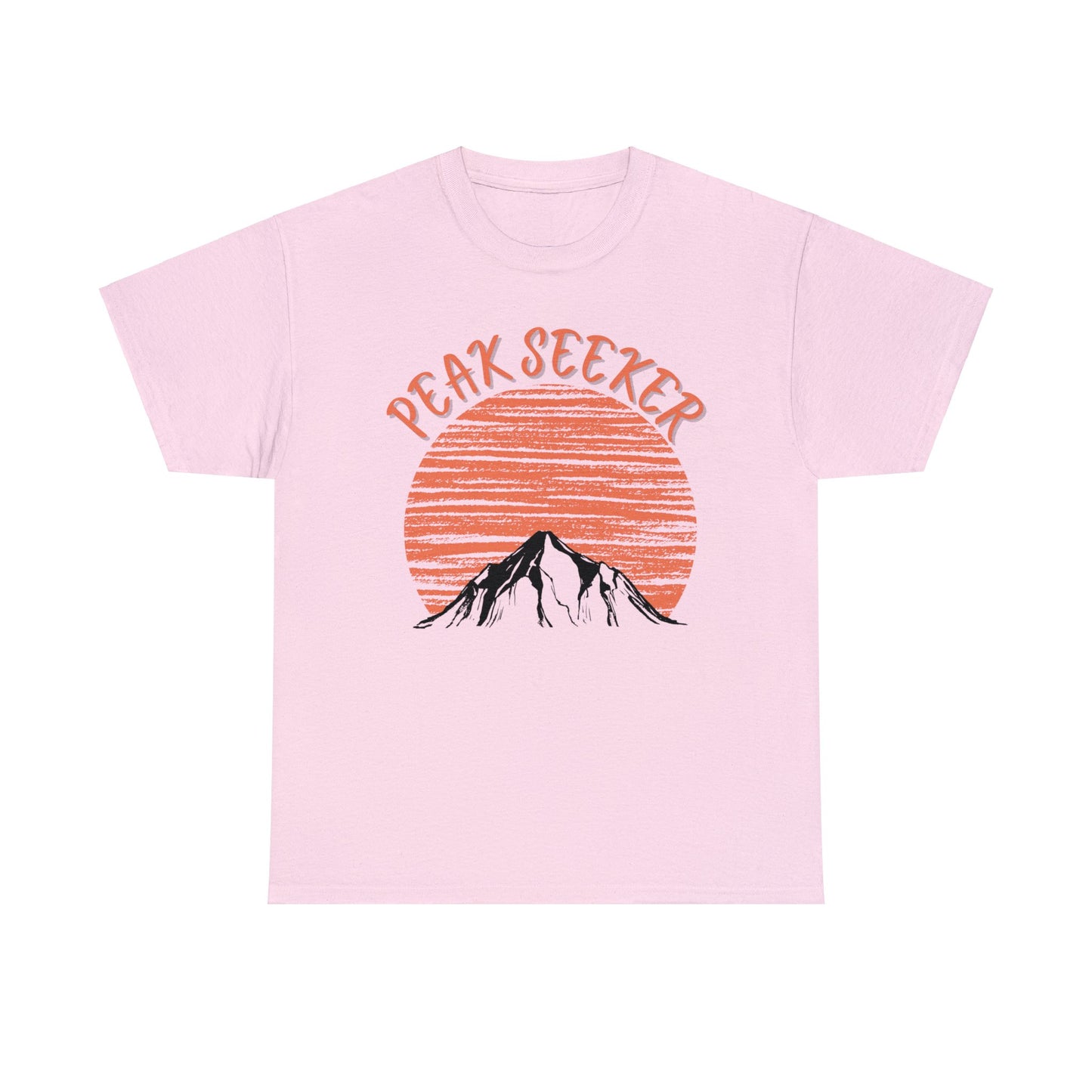 Peak Seeker T-Shirt - NOT SOLD IN STORES - Orange Sunrise Sunset Moonrise Mountain Climber, Hiker, Trekker, Adventurer, Hiking, Trekking, Adventure, Mountain Climbing