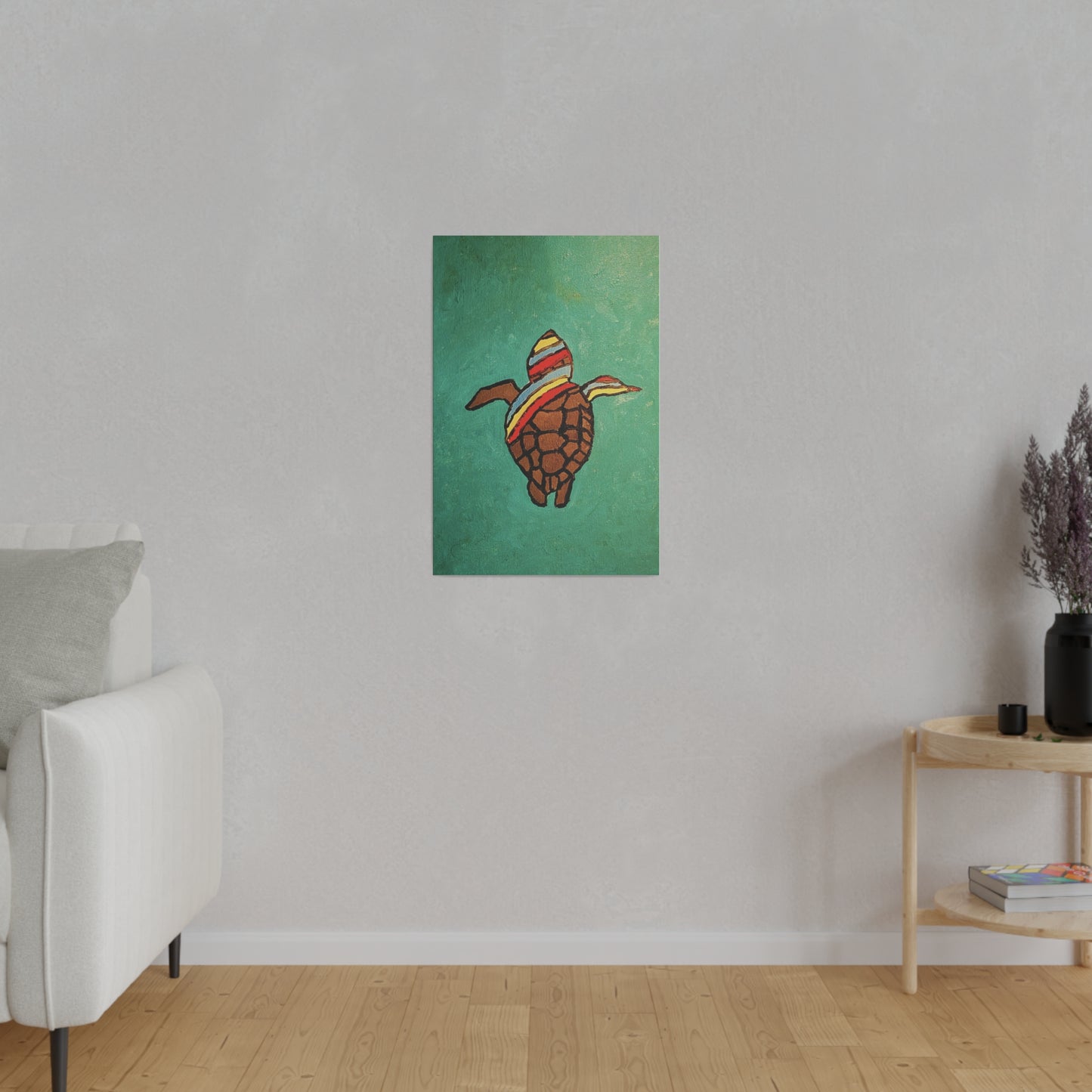 Summer Sea Turtle Canvas Art - ART OF SUMMER - Unique canvas print. Whimsical Colored Sea Turtle | Not Sold In Stores