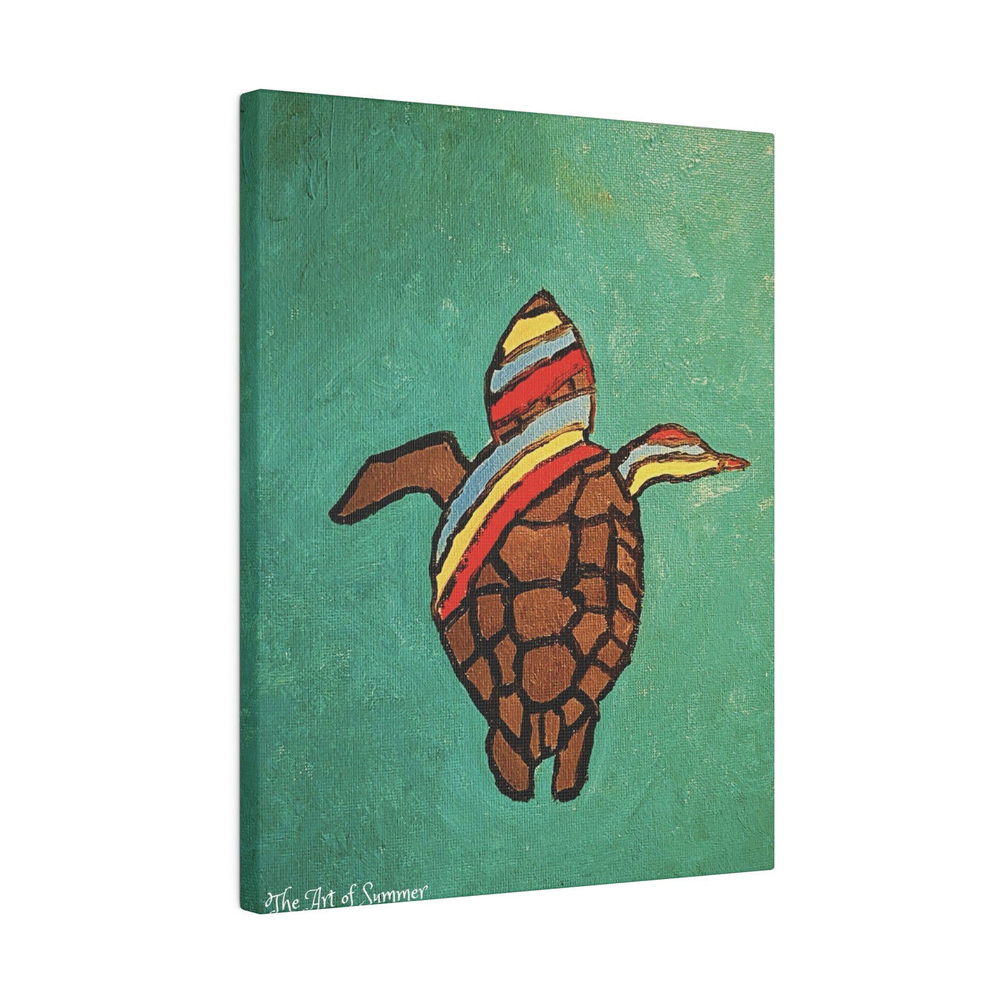 Summer Sea Turtle Canvas Art - ART OF SUMMER - Unique canvas print. Whimsical Colored Sea Turtle | Not Sold In Stores