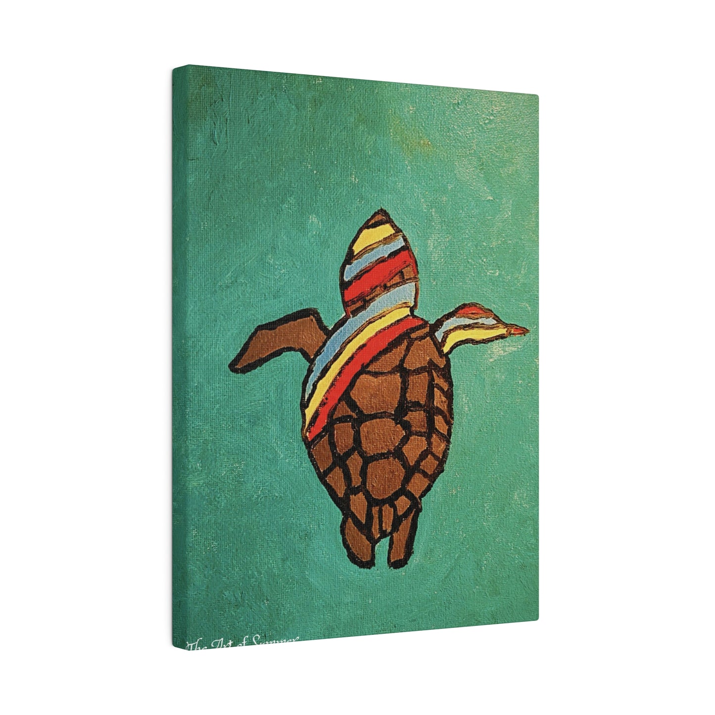 Summer Sea Turtle Canvas Art - ART OF SUMMER - Unique canvas print. Whimsical Colored Sea Turtle | Not Sold In Stores