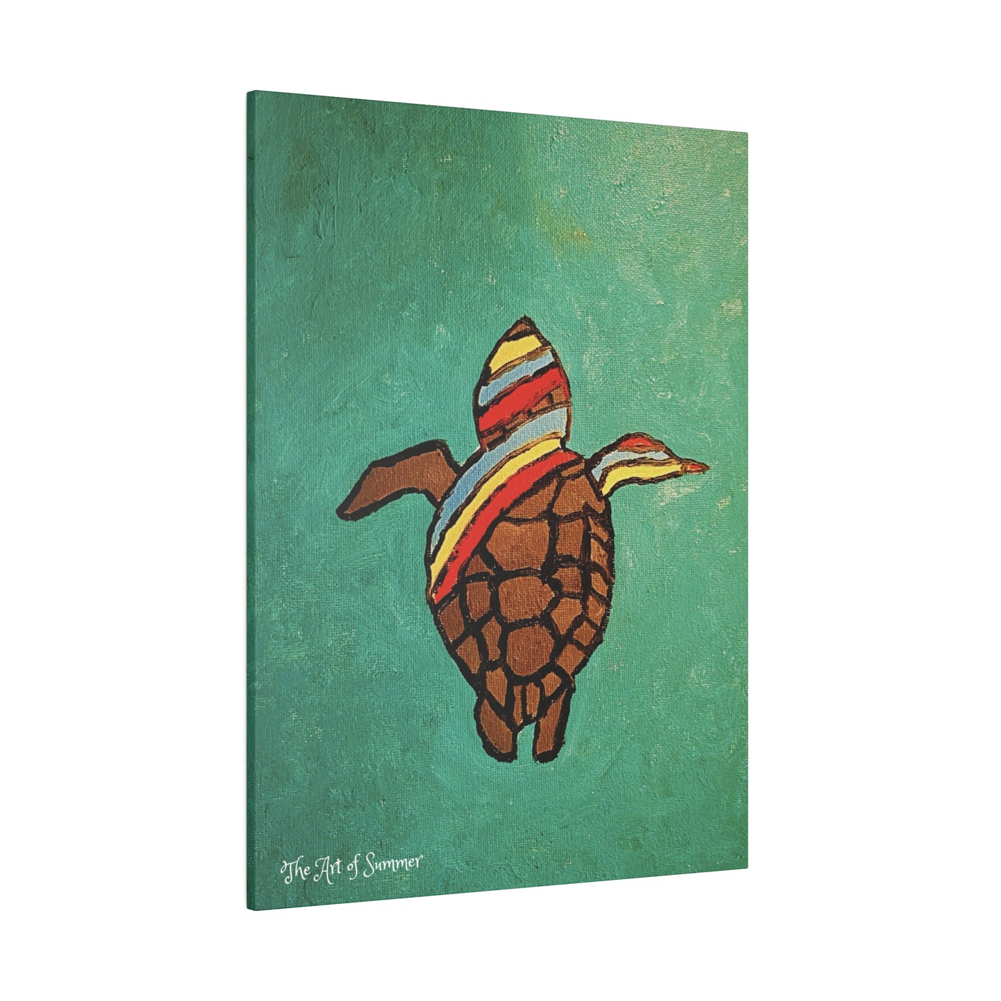 Summer Sea Turtle Canvas Art - ART OF SUMMER - Unique canvas print. Whimsical Colored Sea Turtle | Not Sold In Stores