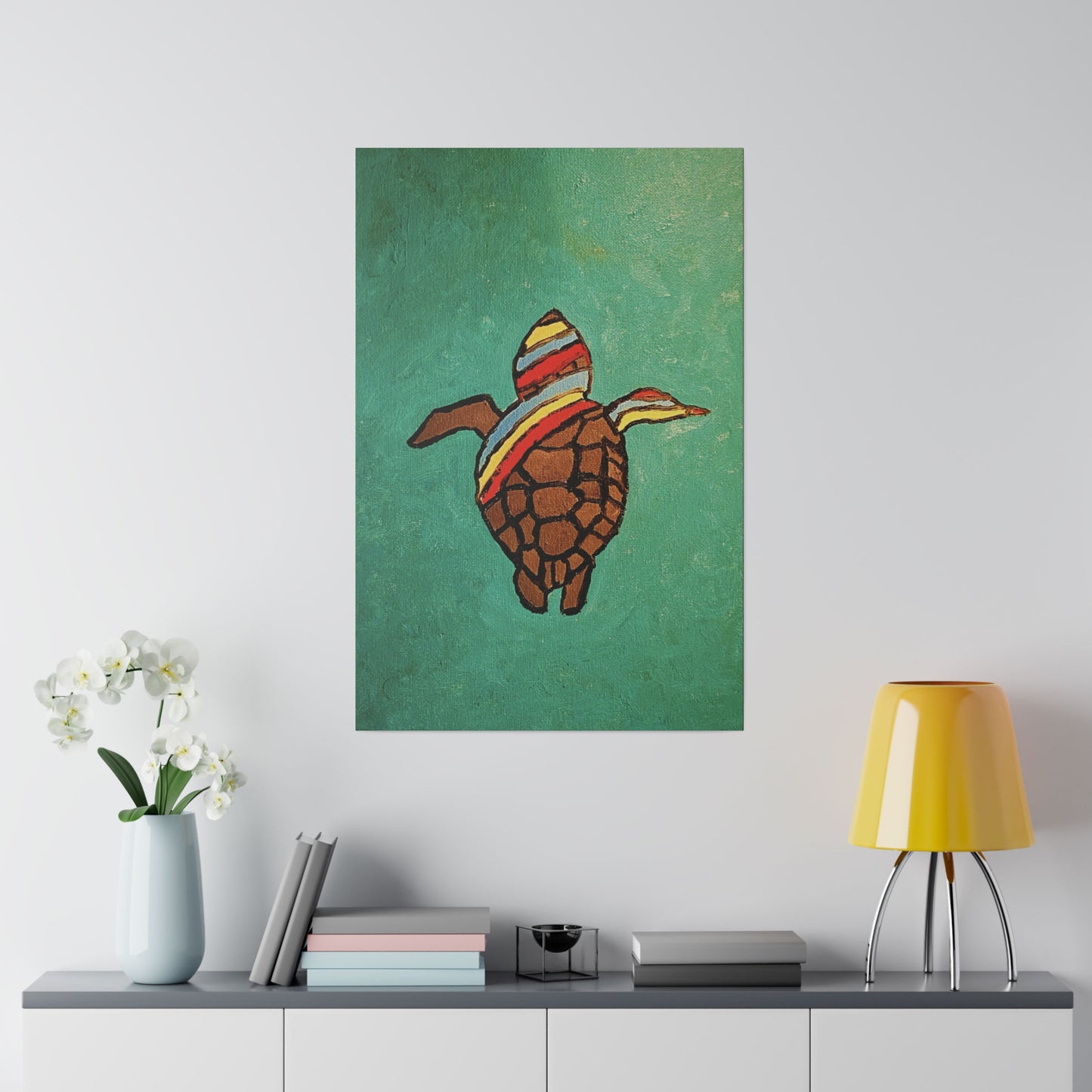 Summer Sea Turtle Canvas Art - ART OF SUMMER - Unique canvas print. Whimsical Colored Sea Turtle | Not Sold In Stores