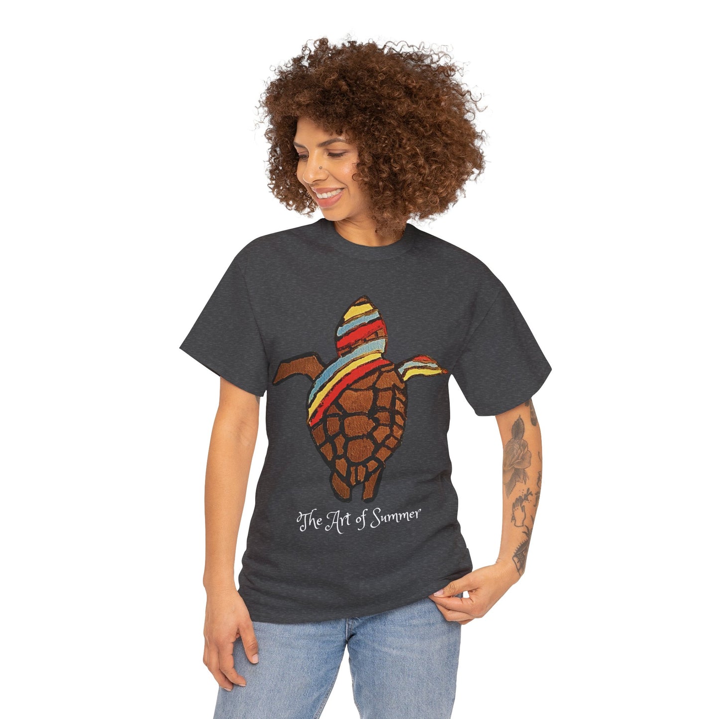Summer Sea Turtle - ART OF SUMMER - Tee Shirt - Save the Sea Turtle - Protect the Oceans Whimsical Colored Sea Turtle Unique Collection Express Delivery available