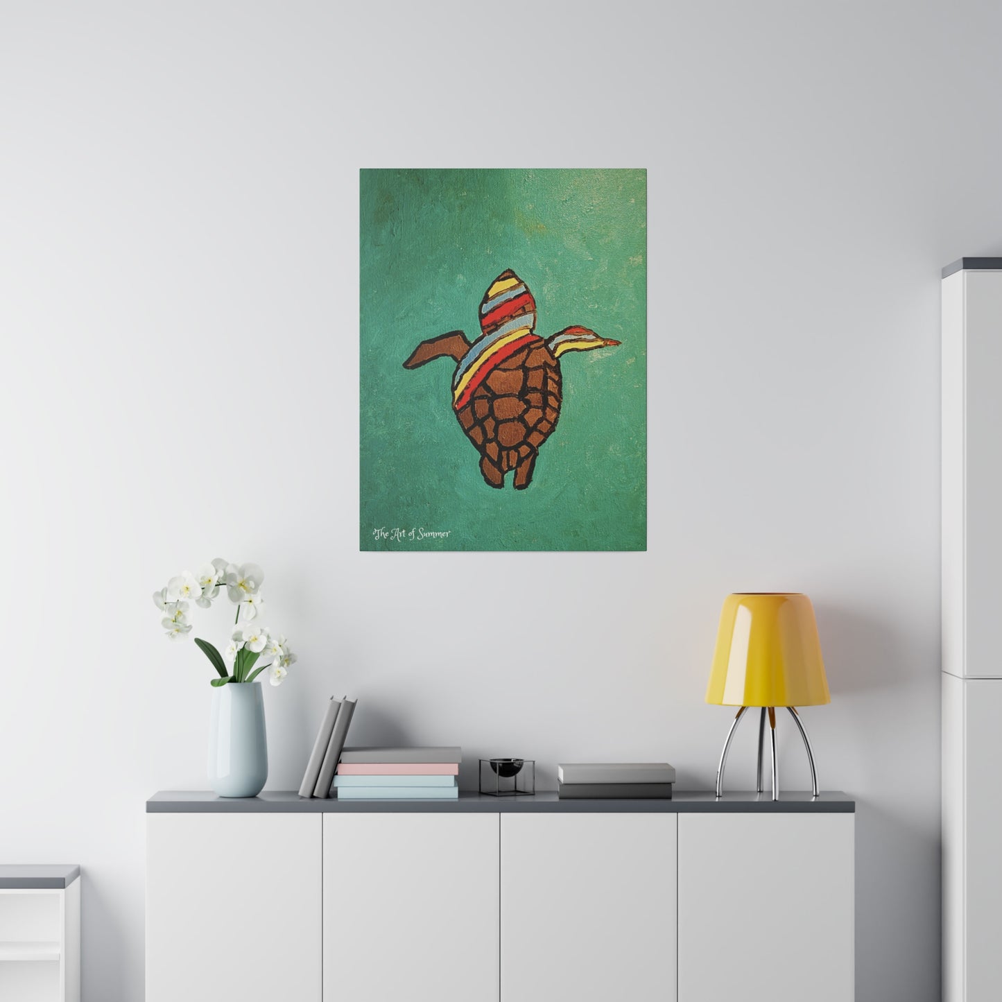 Summer Sea Turtle Canvas Art - ART OF SUMMER - Unique canvas print. Whimsical Colored Sea Turtle | Not Sold In Stores