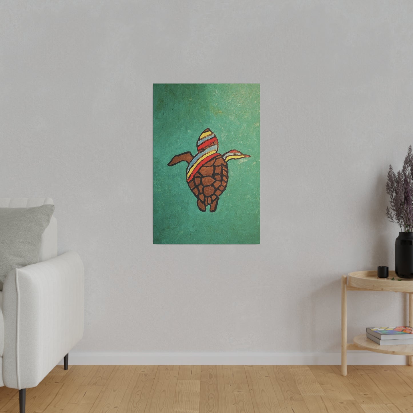 Summer Sea Turtle Canvas Art - ART OF SUMMER - Unique canvas print. Whimsical Colored Sea Turtle | Not Sold In Stores