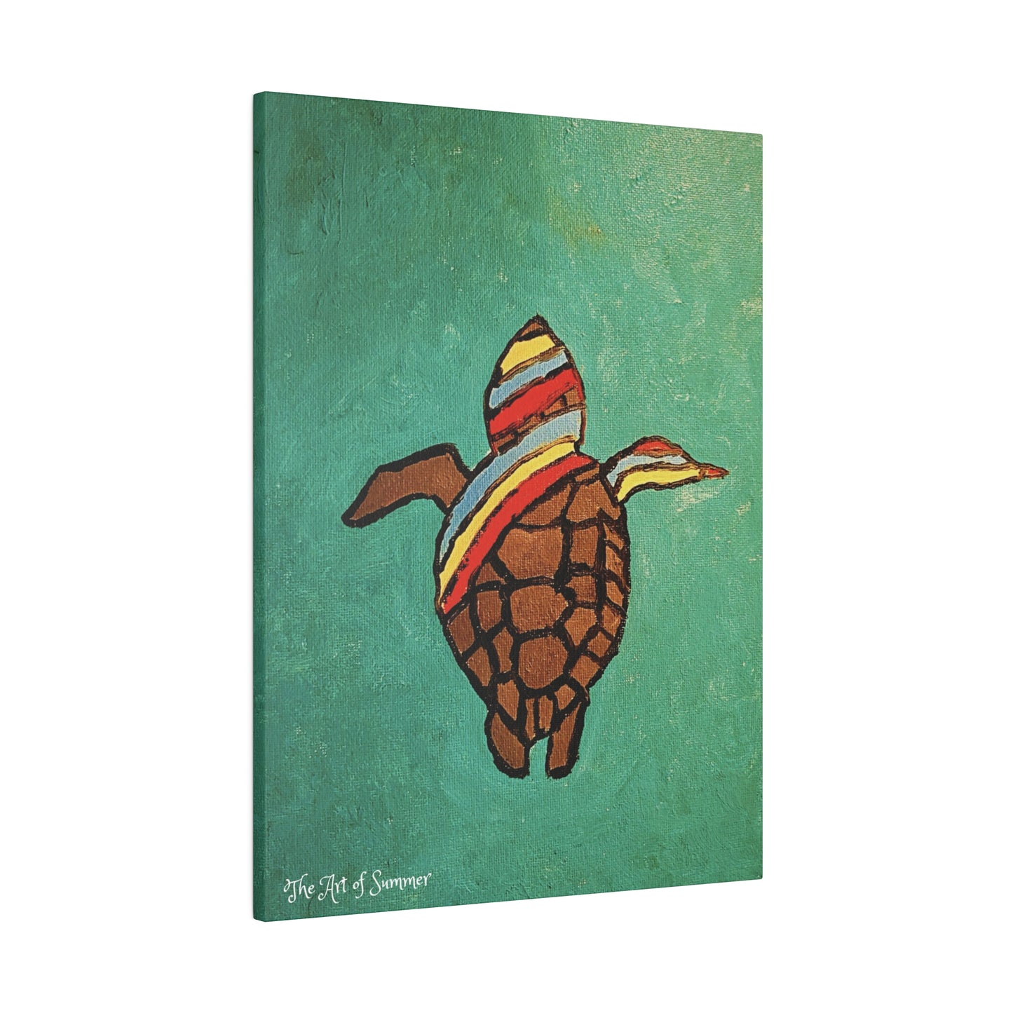 Summer Sea Turtle Canvas Art - ART OF SUMMER - Unique canvas print. Whimsical Colored Sea Turtle | Not Sold In Stores