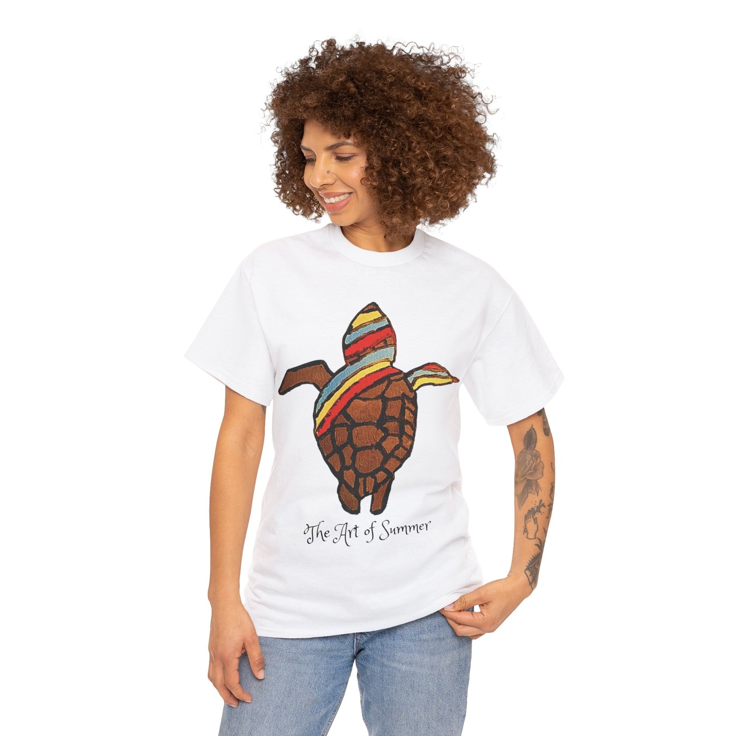 Summer Sea Turtle - ART OF SUMMER - Tee Shirt - Save the Sea Turtle - Protect the Oceans Whimsical Colored Sea Turtle Unique Collection Express Delivery available