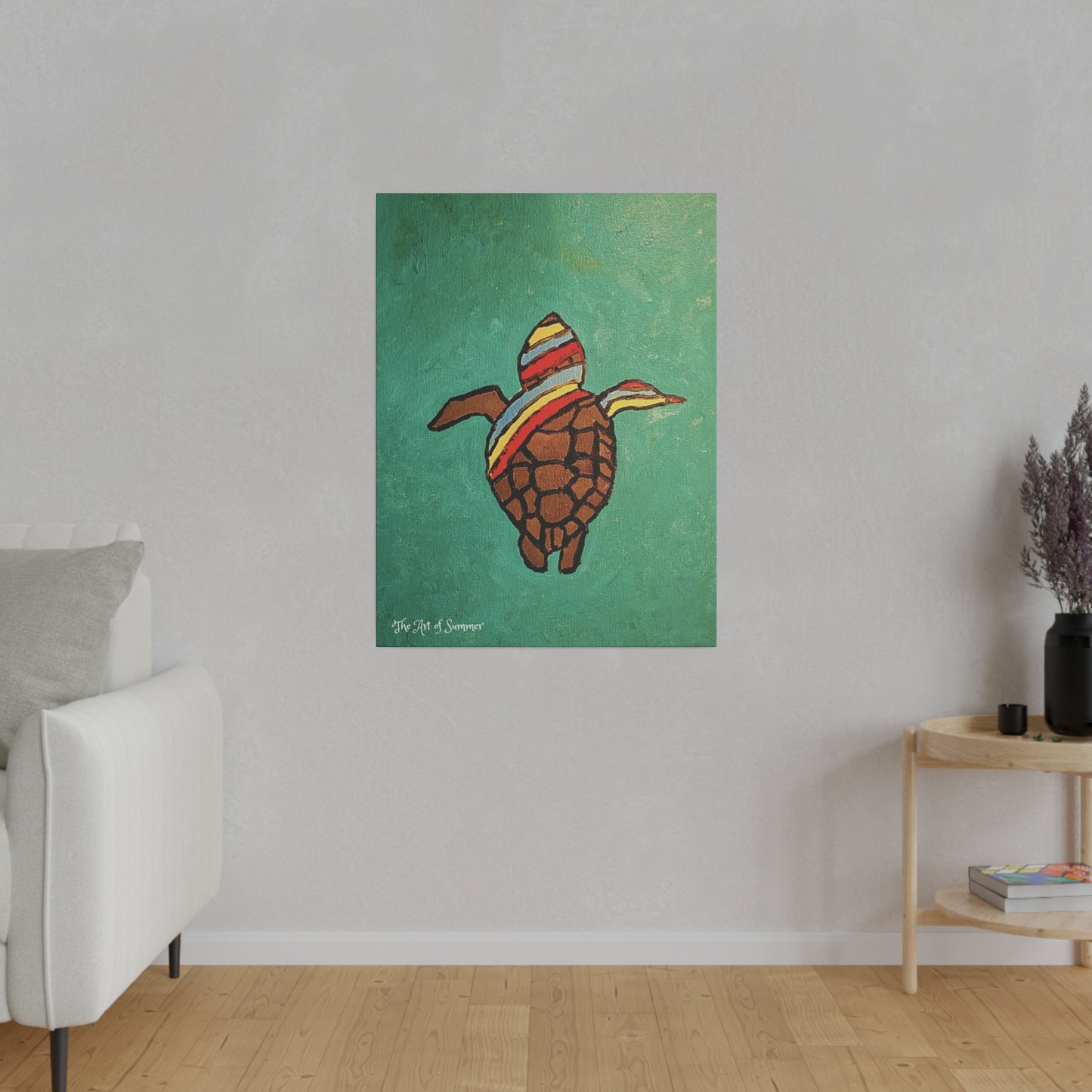 Summer Sea Turtle Canvas Art - ART OF SUMMER - Unique canvas print. Whimsical Colored Sea Turtle | Not Sold In Stores