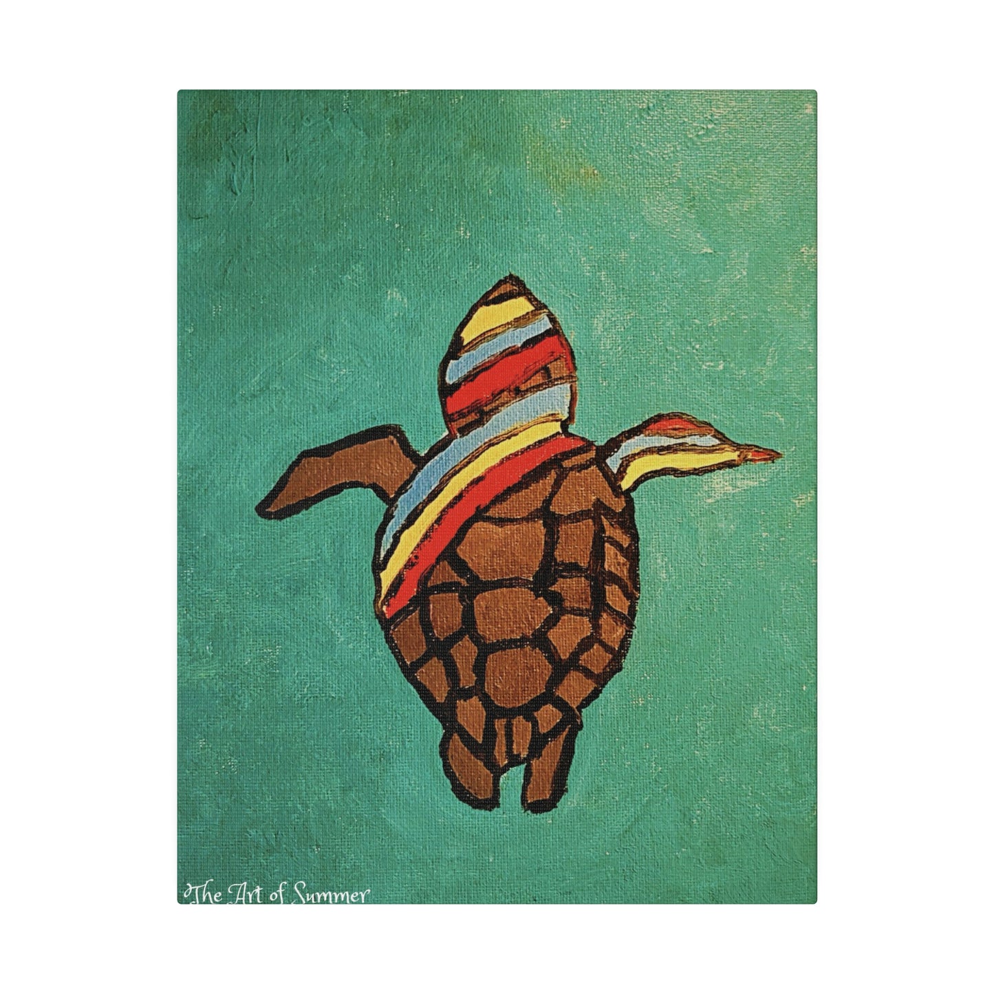 Summer Sea Turtle Canvas Art - ART OF SUMMER - Unique canvas print. Whimsical Colored Sea Turtle | Not Sold In Stores