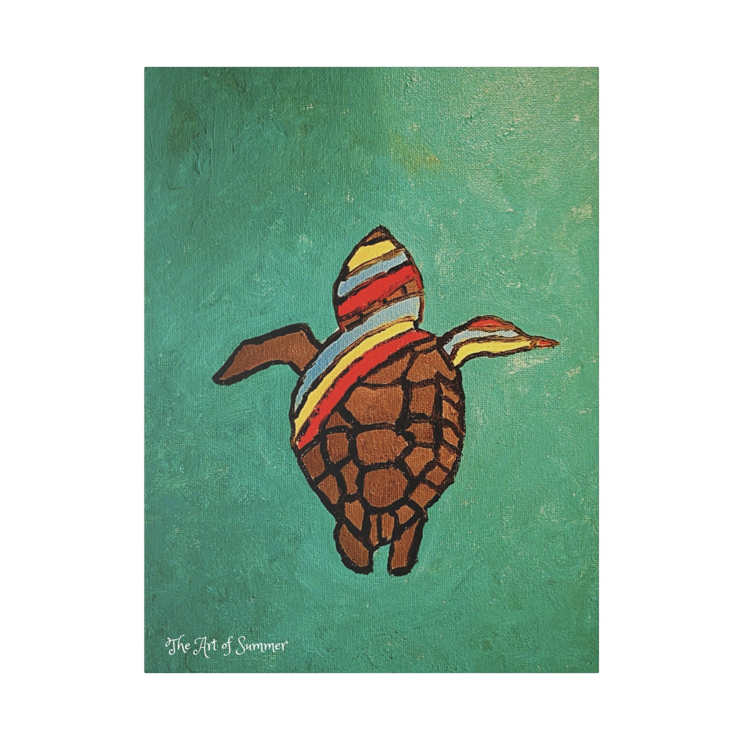 Summer Sea Turtle Canvas Art - ART OF SUMMER - Unique canvas print. Whimsical Colored Sea Turtle | Not Sold In Stores