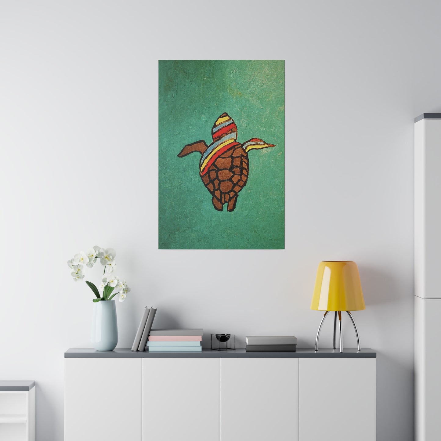 Summer Sea Turtle Canvas Art - ART OF SUMMER - Unique canvas print. Whimsical Colored Sea Turtle | Not Sold In Stores