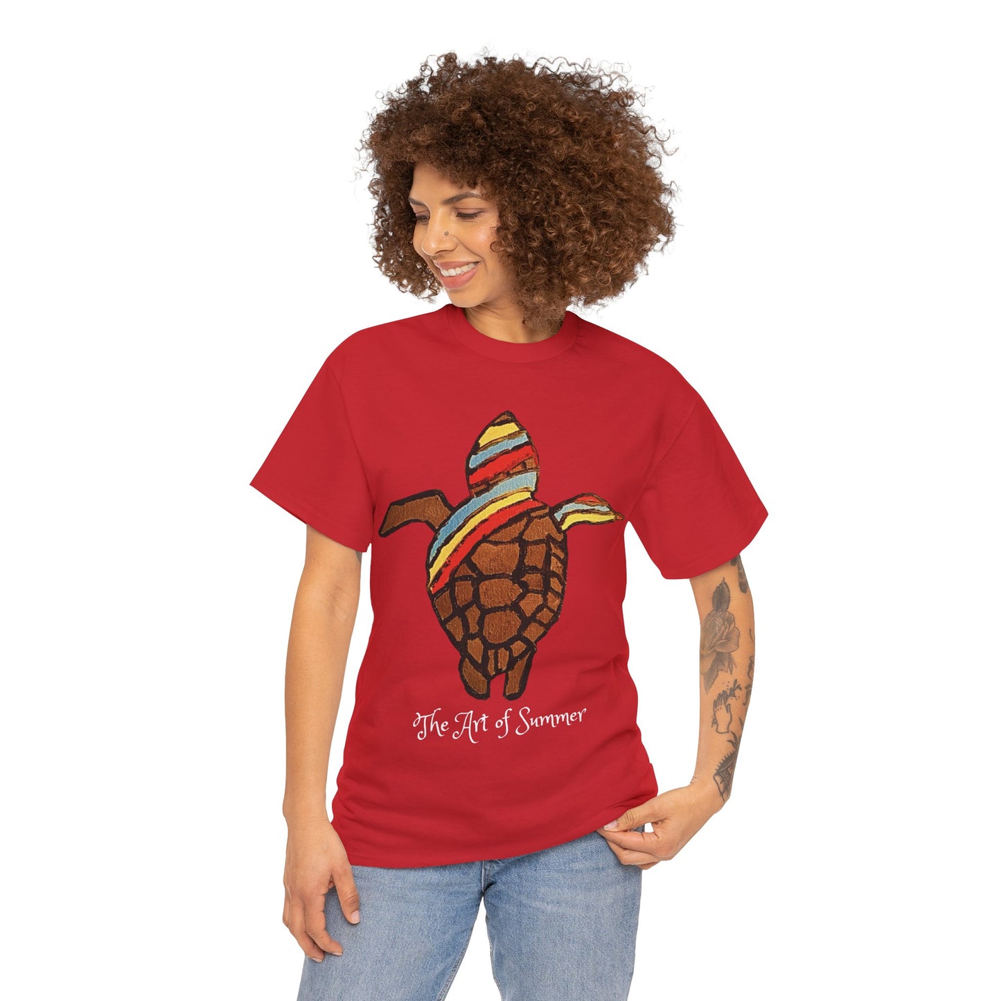 Summer Sea Turtle - ART OF SUMMER - Tee Shirt - Save the Sea Turtle - Protect the Oceans Whimsical Colored Sea Turtle Unique Collection Express Delivery available