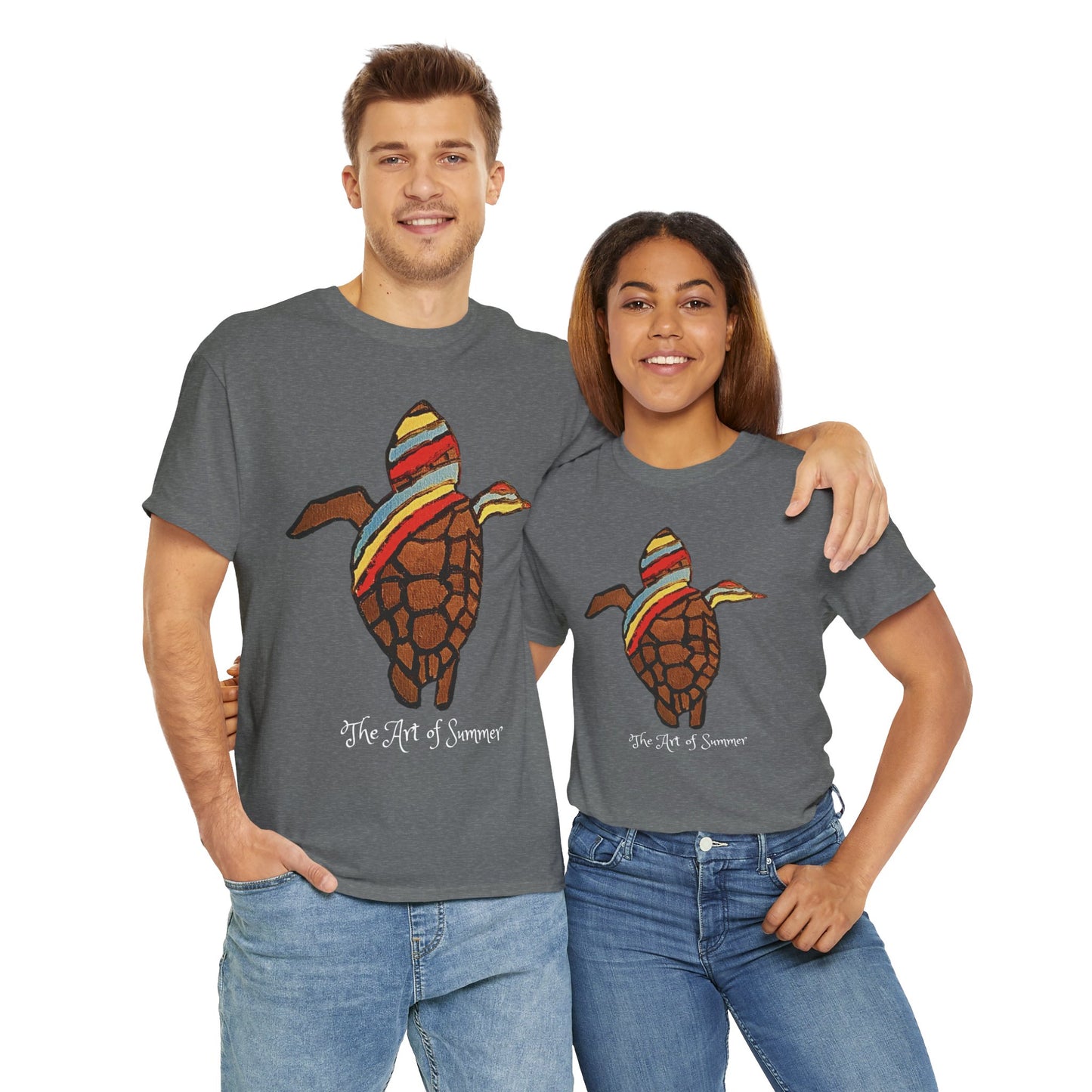Summer Sea Turtle - ART OF SUMMER - Tee Shirt - Save the Sea Turtle - Protect the Oceans Whimsical Colored Sea Turtle Unique Collection Express Delivery available