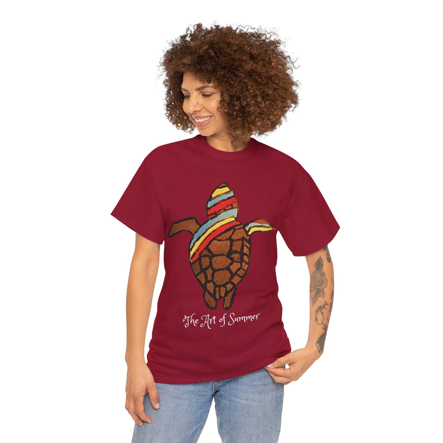 Summer Sea Turtle - ART OF SUMMER - Tee Shirt - Save the Sea Turtle - Protect the Oceans Whimsical Colored Sea Turtle Unique Collection Express Delivery available