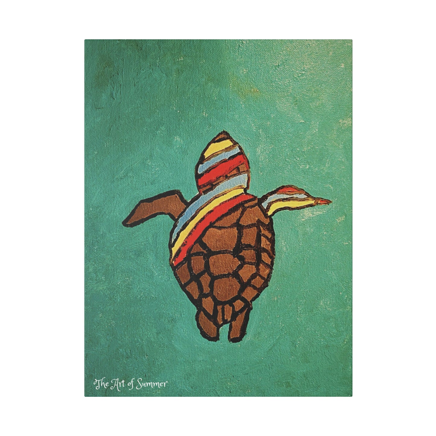Summer Sea Turtle Canvas Art - ART OF SUMMER - Unique canvas print. Whimsical Colored Sea Turtle | Not Sold In Stores