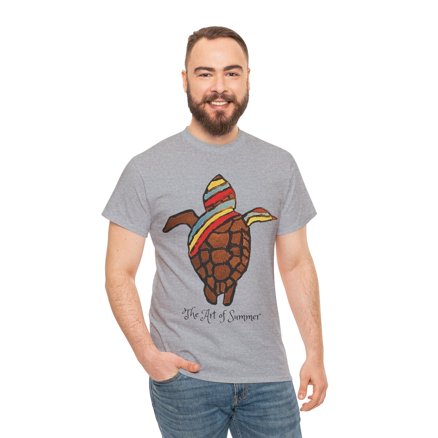 Summer Sea Turtle - ART OF SUMMER - Tee Shirt - Save the Sea Turtle - Protect the Oceans Whimsical Colored Sea Turtle Unique Collection Express Delivery available