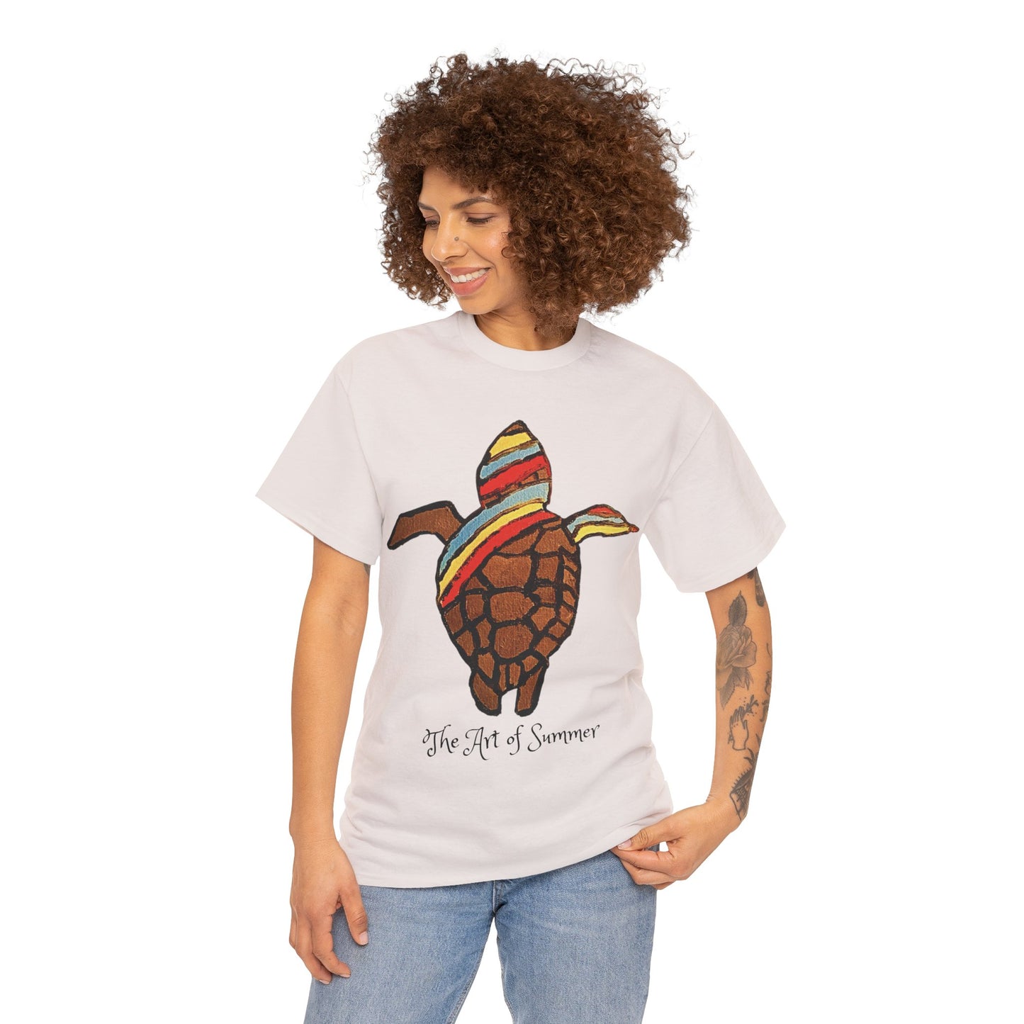 Summer Sea Turtle - ART OF SUMMER - Tee Shirt - Save the Sea Turtle - Protect the Oceans Whimsical Colored Sea Turtle Unique Collection Express Delivery available