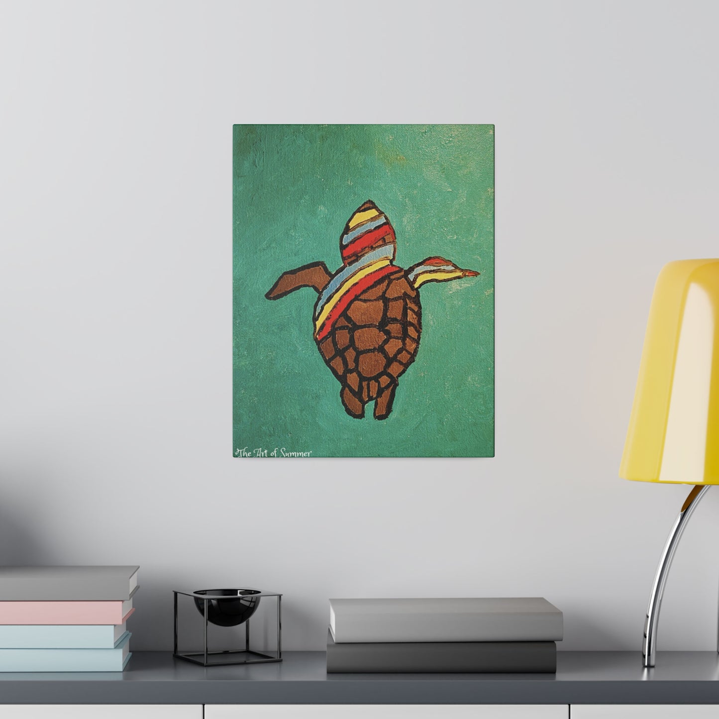 Summer Sea Turtle Canvas Art - ART OF SUMMER - Unique canvas print. Whimsical Colored Sea Turtle | Not Sold In Stores