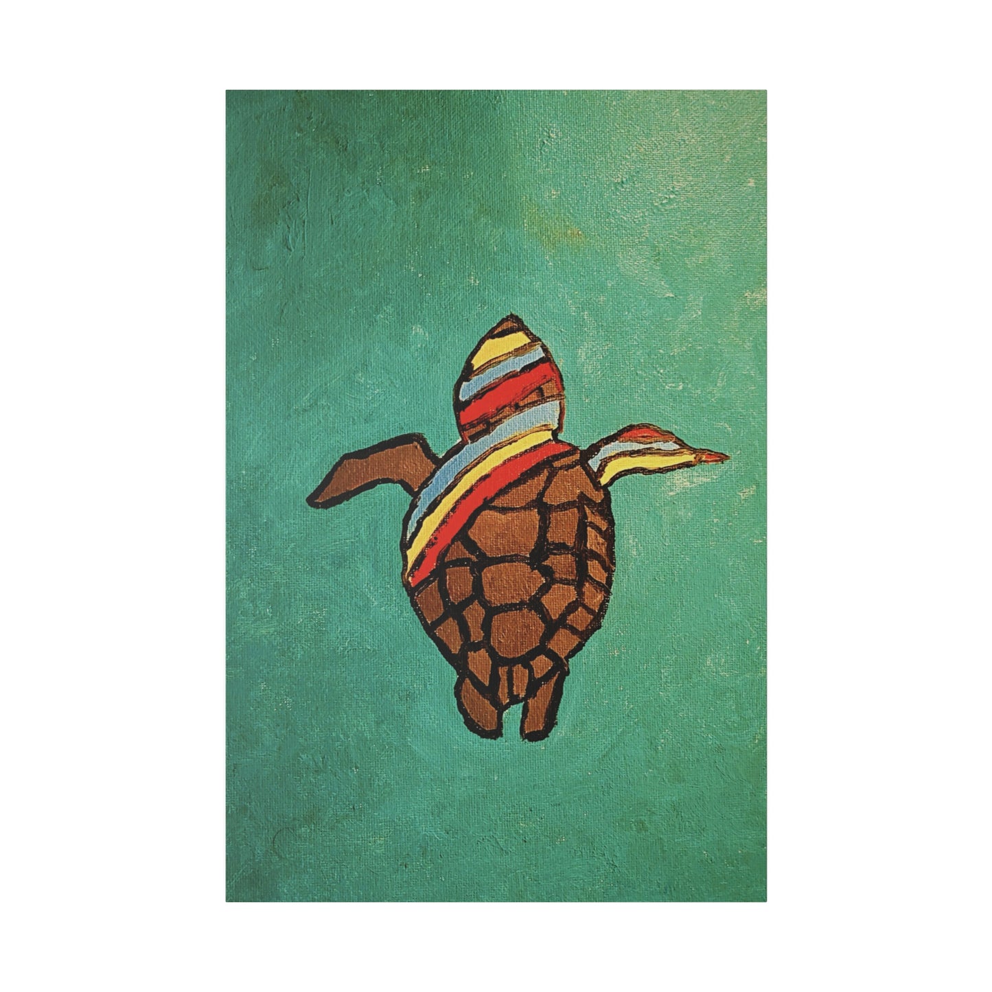 Summer Sea Turtle Canvas Art - ART OF SUMMER - Unique canvas print. Whimsical Colored Sea Turtle | Not Sold In Stores