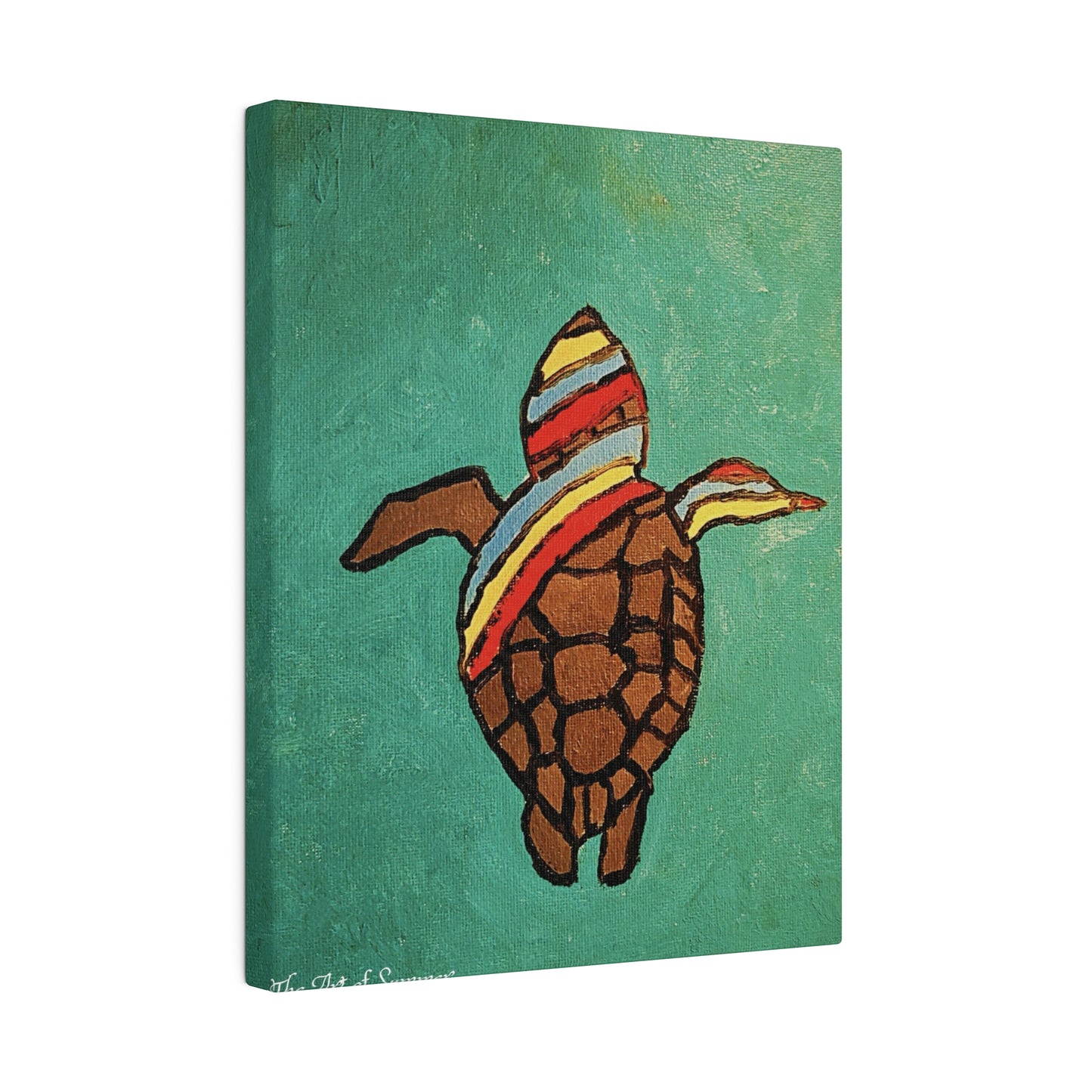Summer Sea Turtle Canvas Art - ART OF SUMMER - Unique canvas print. Whimsical Colored Sea Turtle | Not Sold In Stores