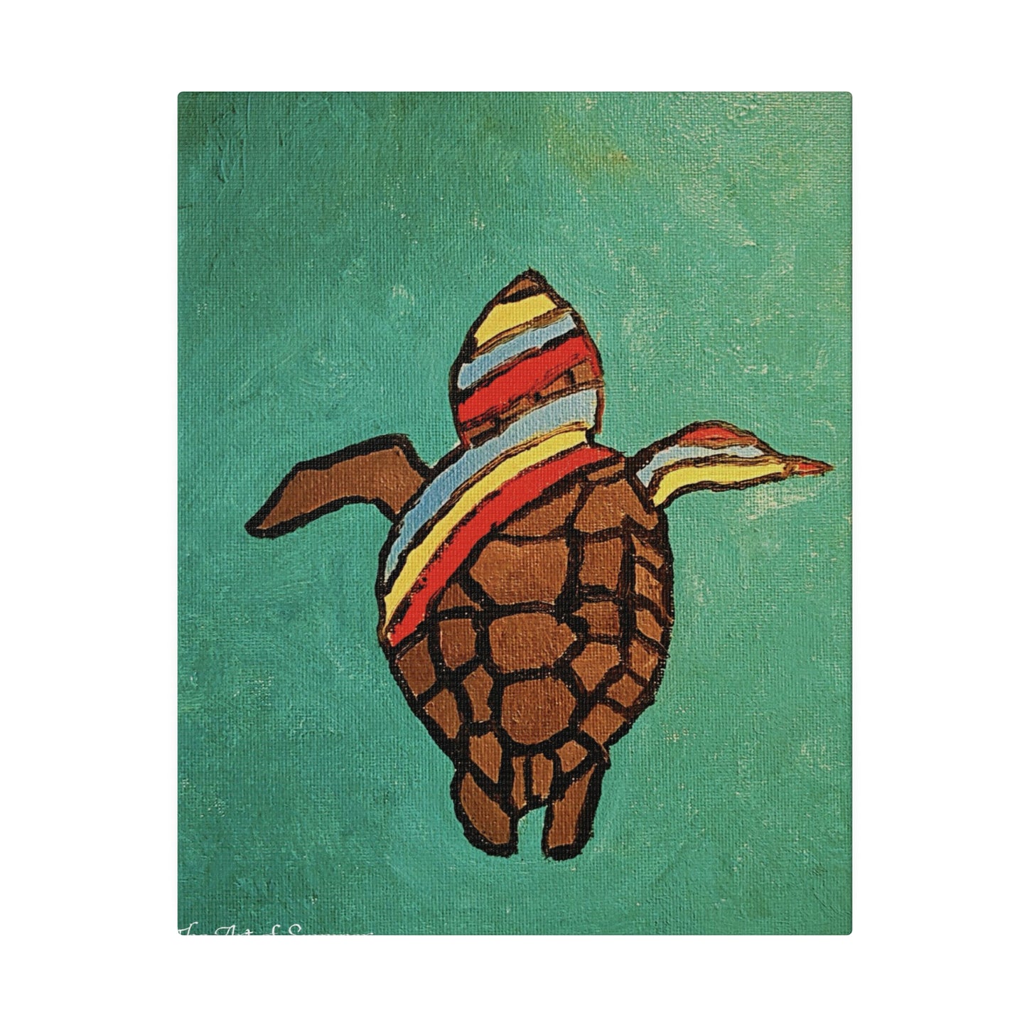Summer Sea Turtle Canvas Art - ART OF SUMMER - Unique canvas print. Whimsical Colored Sea Turtle | Not Sold In Stores