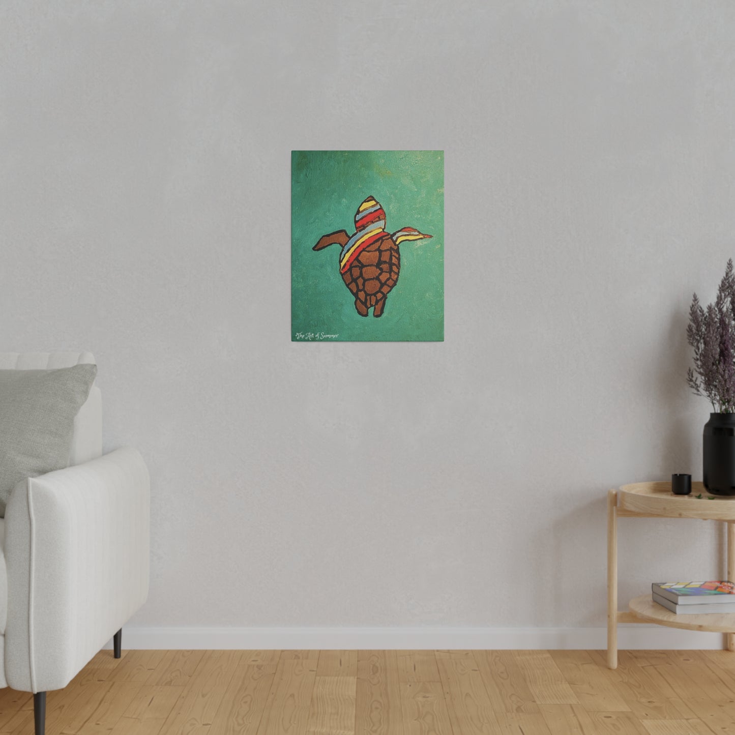 Summer Sea Turtle Canvas Art - ART OF SUMMER - Unique canvas print. Whimsical Colored Sea Turtle | Not Sold In Stores