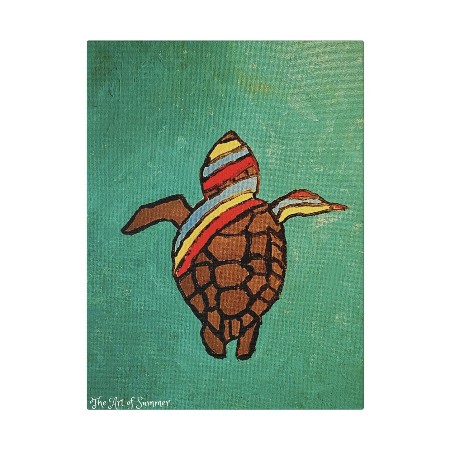 Summer Sea Turtle Canvas Art - ART OF SUMMER - Unique canvas print. Whimsical Colored Sea Turtle | Not Sold In Stores