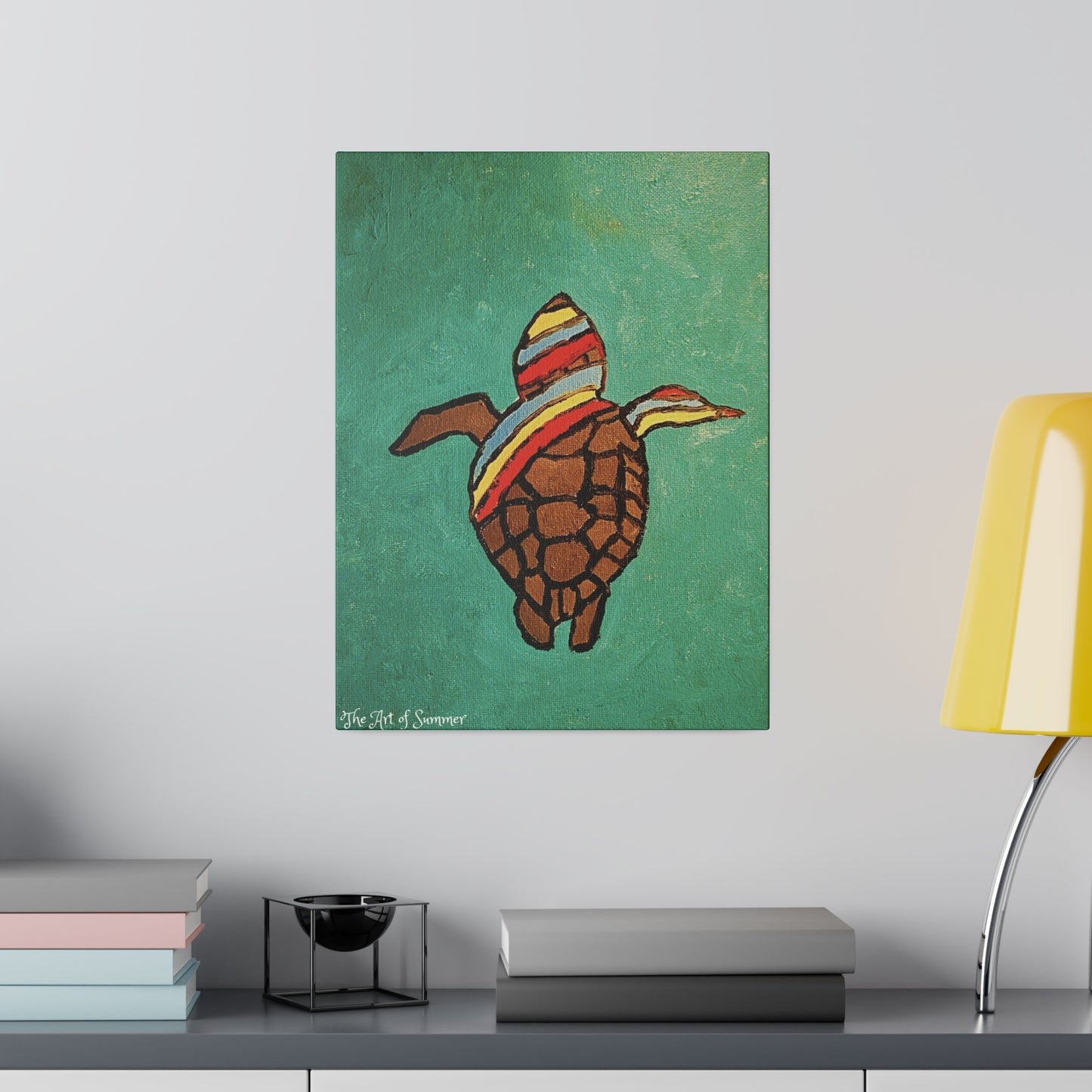Summer Sea Turtle Canvas Art - ART OF SUMMER - Unique canvas print. Whimsical Colored Sea Turtle | Not Sold In Stores