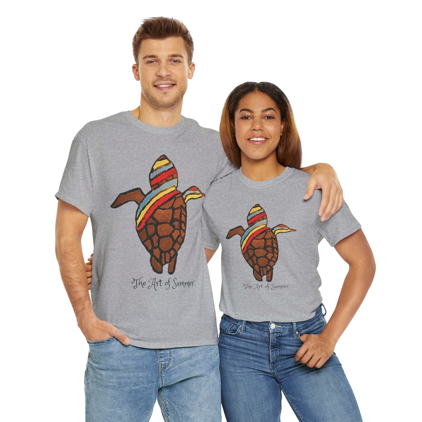 Summer Sea Turtle - ART OF SUMMER - Tee Shirt - Save the Sea Turtle - Protect the Oceans Whimsical Colored Sea Turtle Unique Collection Express Delivery available