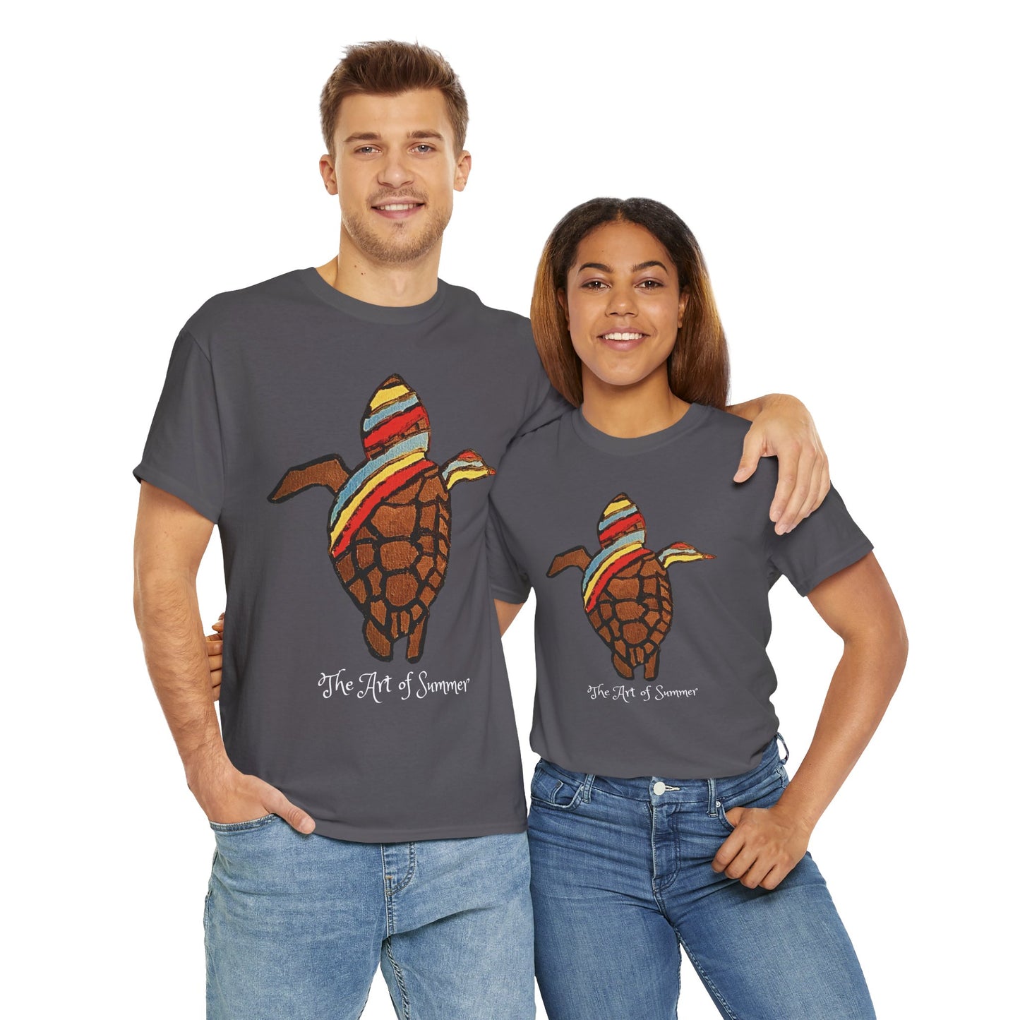 Summer Sea Turtle - ART OF SUMMER - Tee Shirt - Save the Sea Turtle - Protect the Oceans Whimsical Colored Sea Turtle Unique Collection Express Delivery available