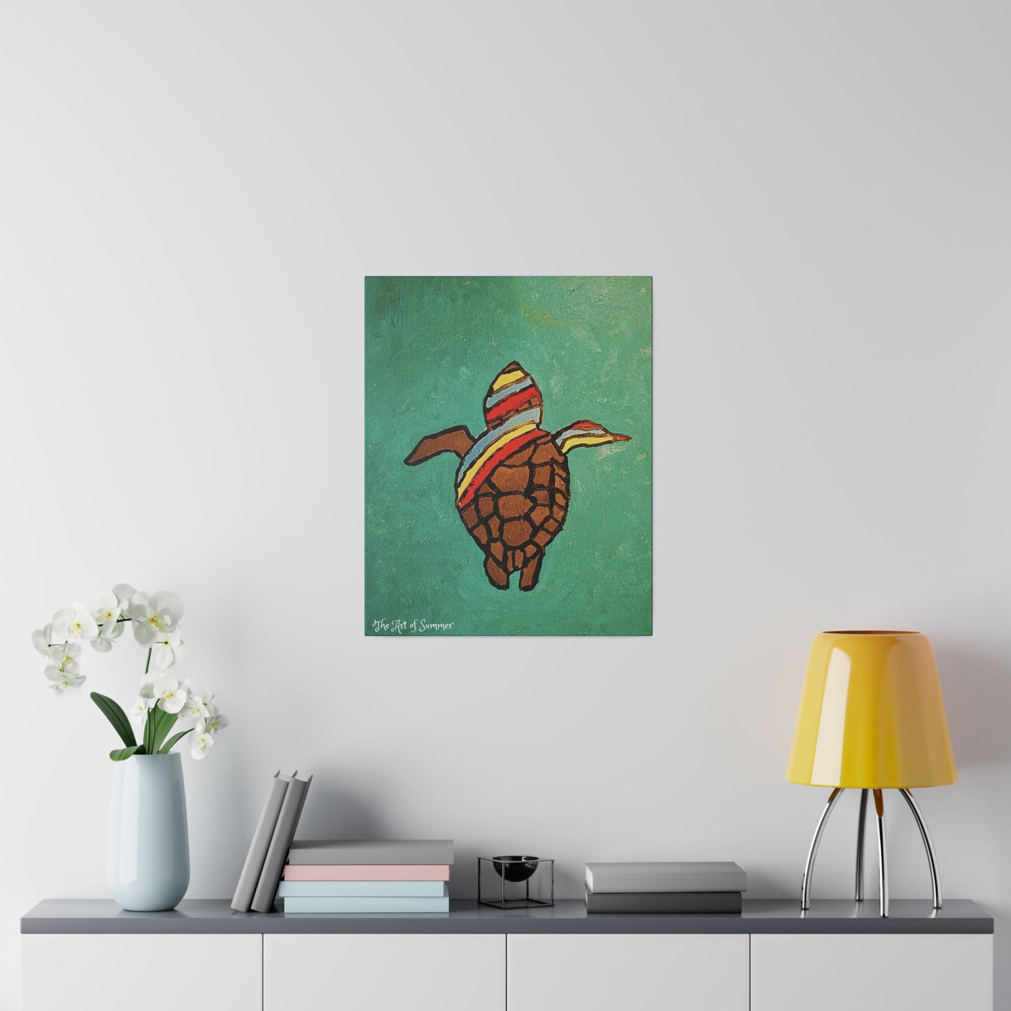 Summer Sea Turtle Canvas Art - ART OF SUMMER - Unique canvas print. Whimsical Colored Sea Turtle | Not Sold In Stores