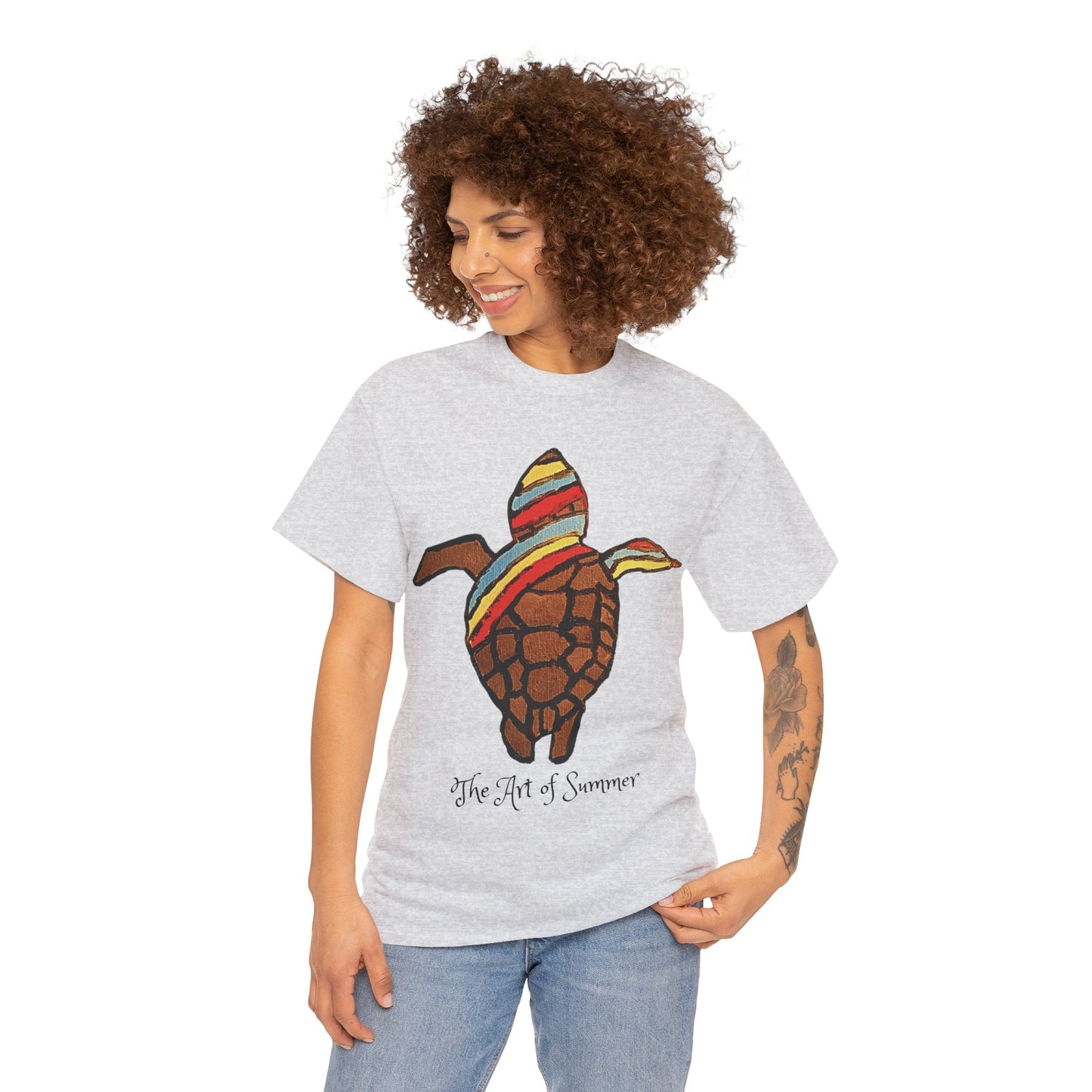 Summer Sea Turtle - ART OF SUMMER - Tee Shirt - Save the Sea Turtle - Protect the Oceans Whimsical Colored Sea Turtle Unique Collection Express Delivery available