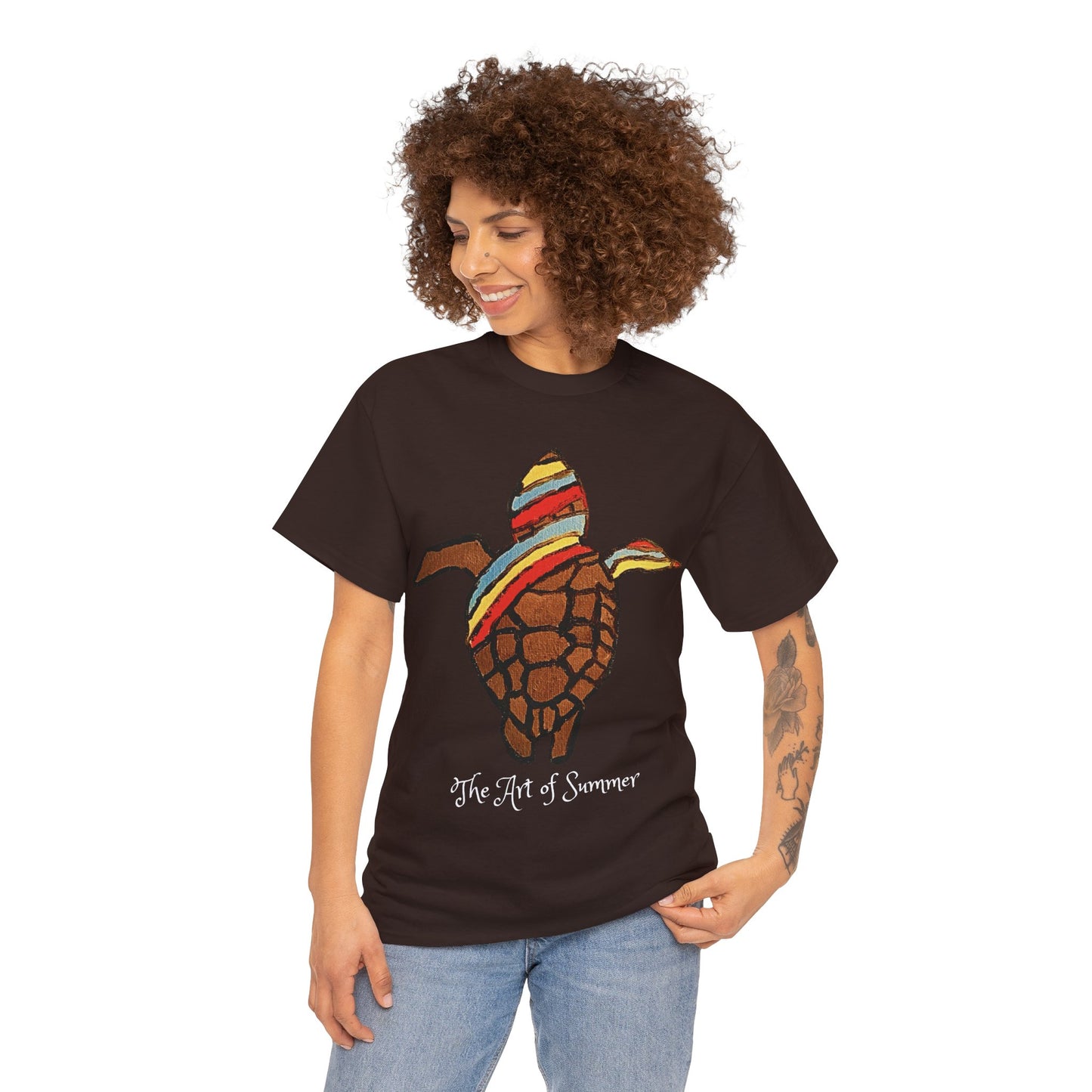 Summer Sea Turtle - ART OF SUMMER - Tee Shirt - Save the Sea Turtle - Protect the Oceans Whimsical Colored Sea Turtle Unique Collection Express Delivery available