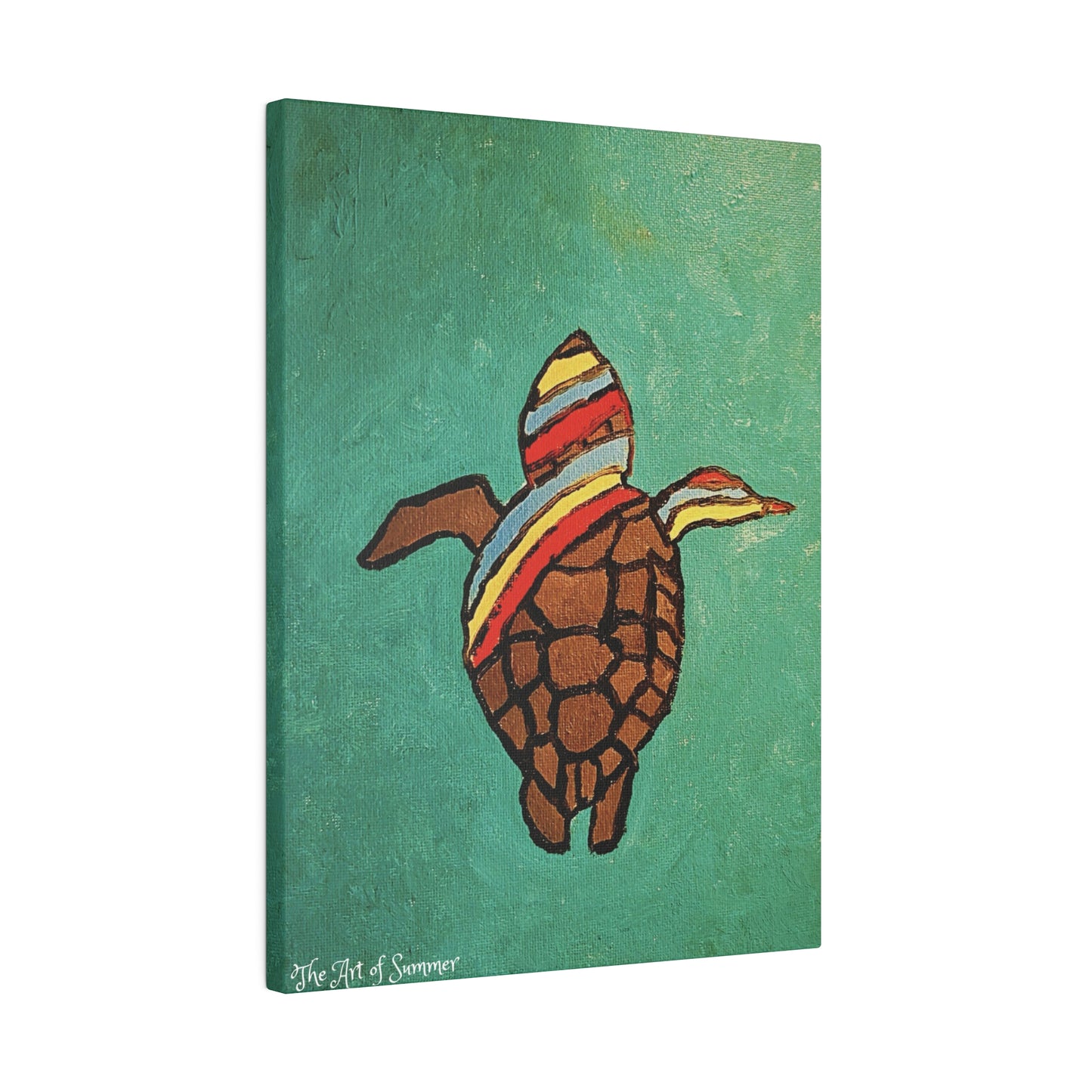 Summer Sea Turtle Canvas Art - ART OF SUMMER - Unique canvas print. Whimsical Colored Sea Turtle | Not Sold In Stores