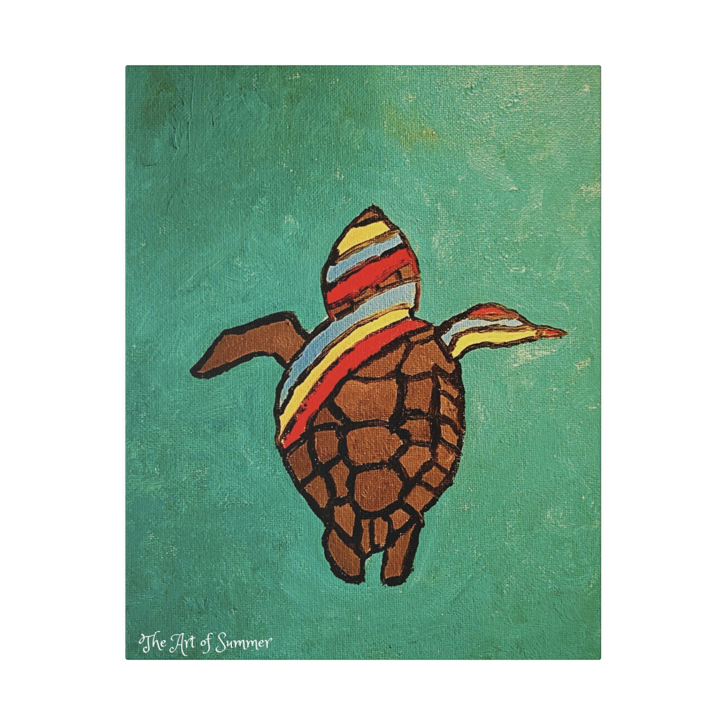 Summer Sea Turtle Canvas Art - ART OF SUMMER - Unique canvas print. Whimsical Colored Sea Turtle | Not Sold In Stores
