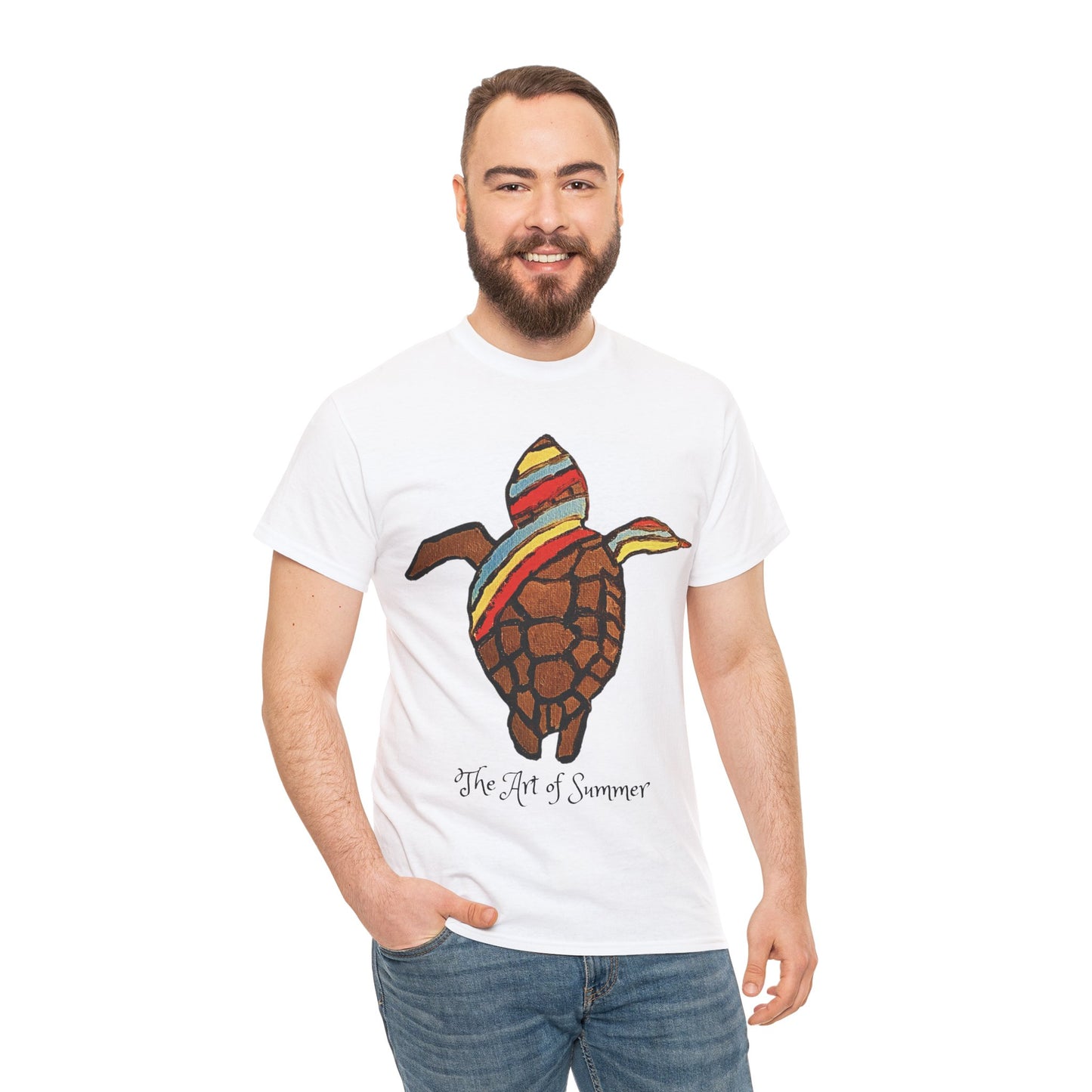 Summer Sea Turtle - ART OF SUMMER - Tee Shirt - Save the Sea Turtle - Protect the Oceans Whimsical Colored Sea Turtle Unique Collection Express Delivery available