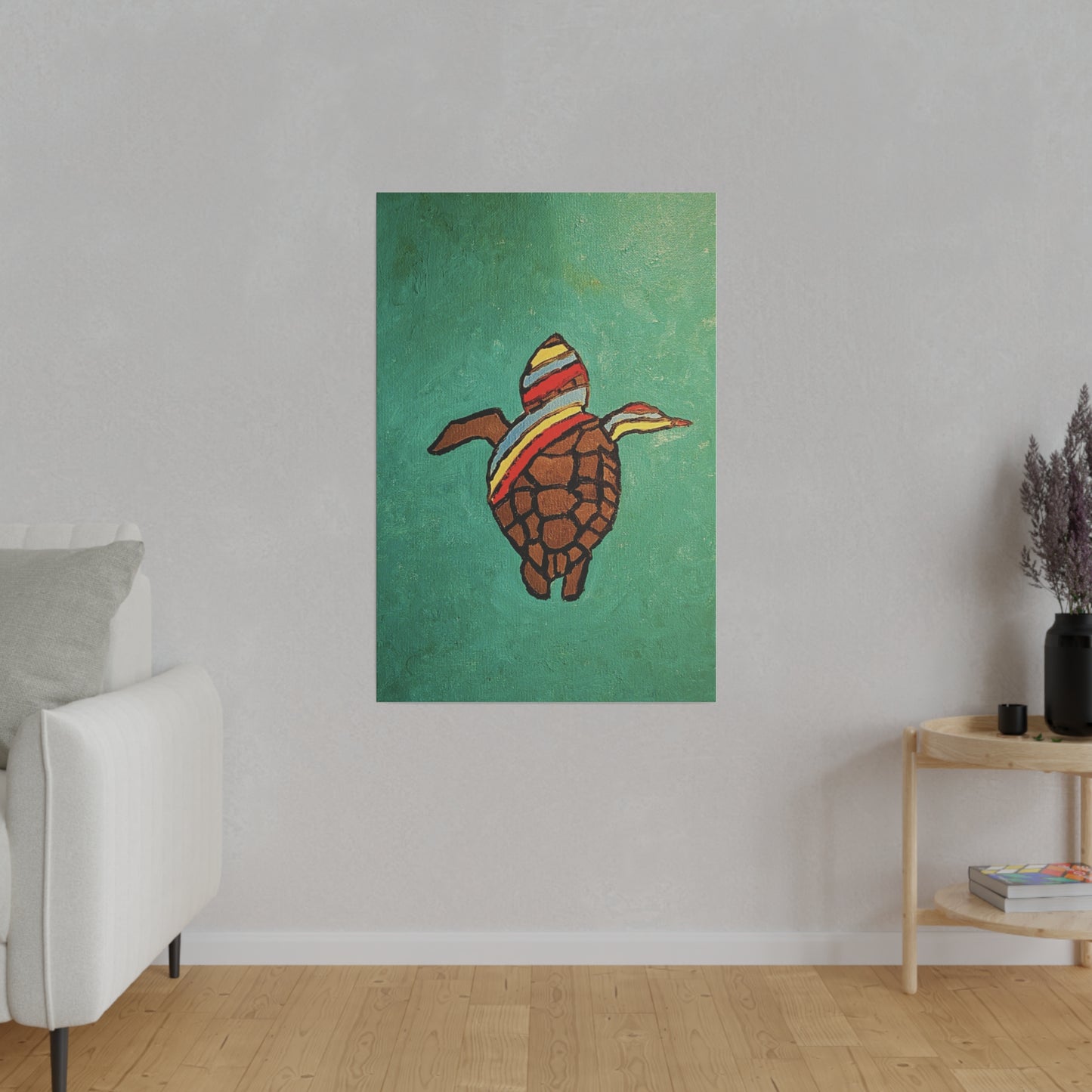 Summer Sea Turtle Canvas Art - ART OF SUMMER - Unique canvas print. Whimsical Colored Sea Turtle | Not Sold In Stores