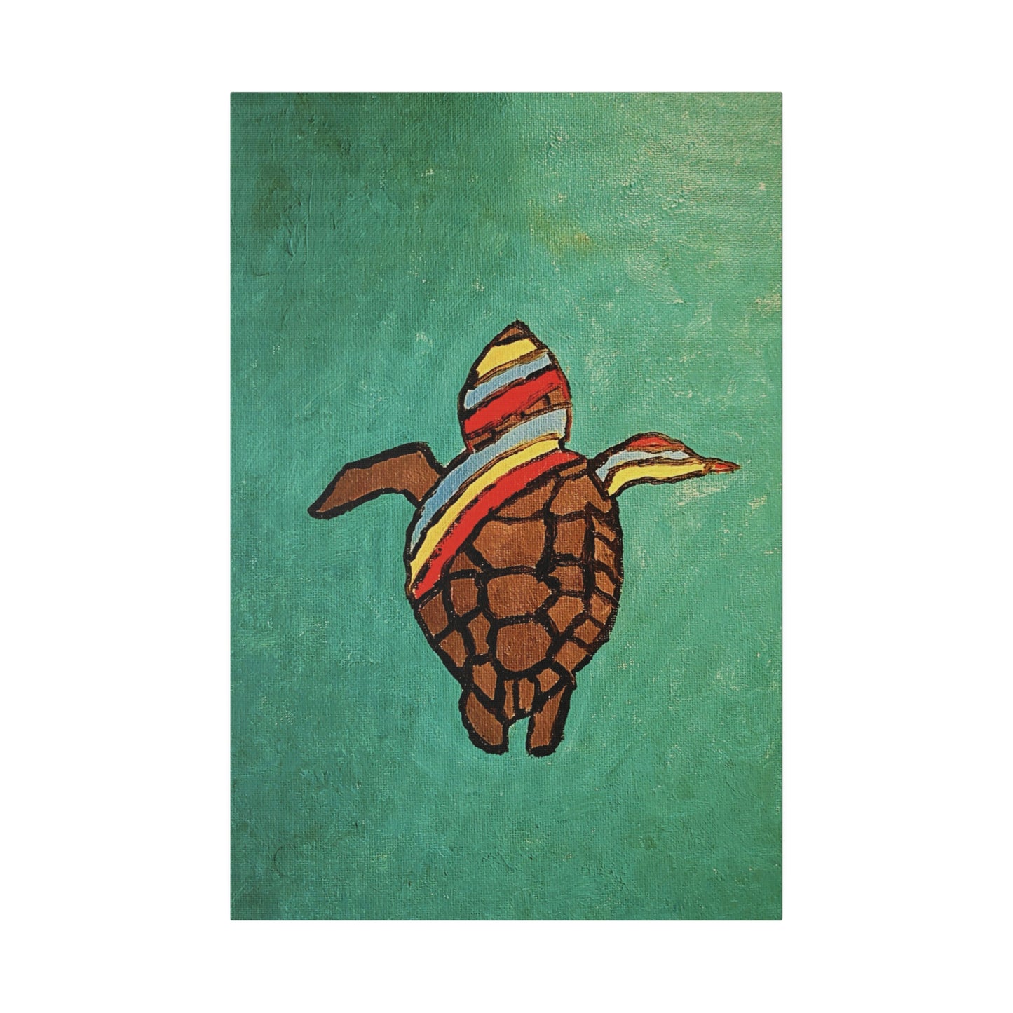 Summer Sea Turtle Canvas Art - ART OF SUMMER - Unique canvas print. Whimsical Colored Sea Turtle | Not Sold In Stores