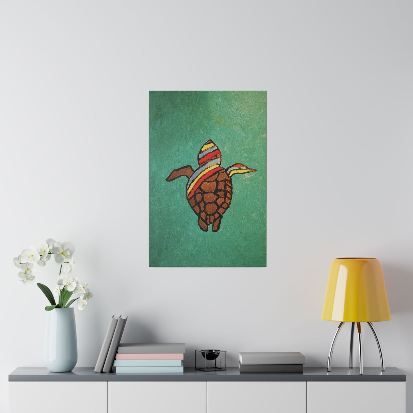 Summer Sea Turtle Canvas Art - ART OF SUMMER - Unique canvas print. Whimsical Colored Sea Turtle | Not Sold In Stores