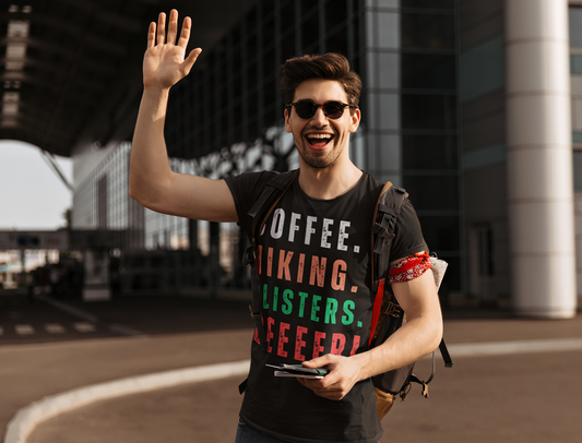 COFFEE. HIKING. BLISTERS. BEEEER T-Shirt - NOT SOLD IN STORES - Hiker, Trekker, Adventurer, Hiking, Trekking, Adventure Lover Express Delivery available