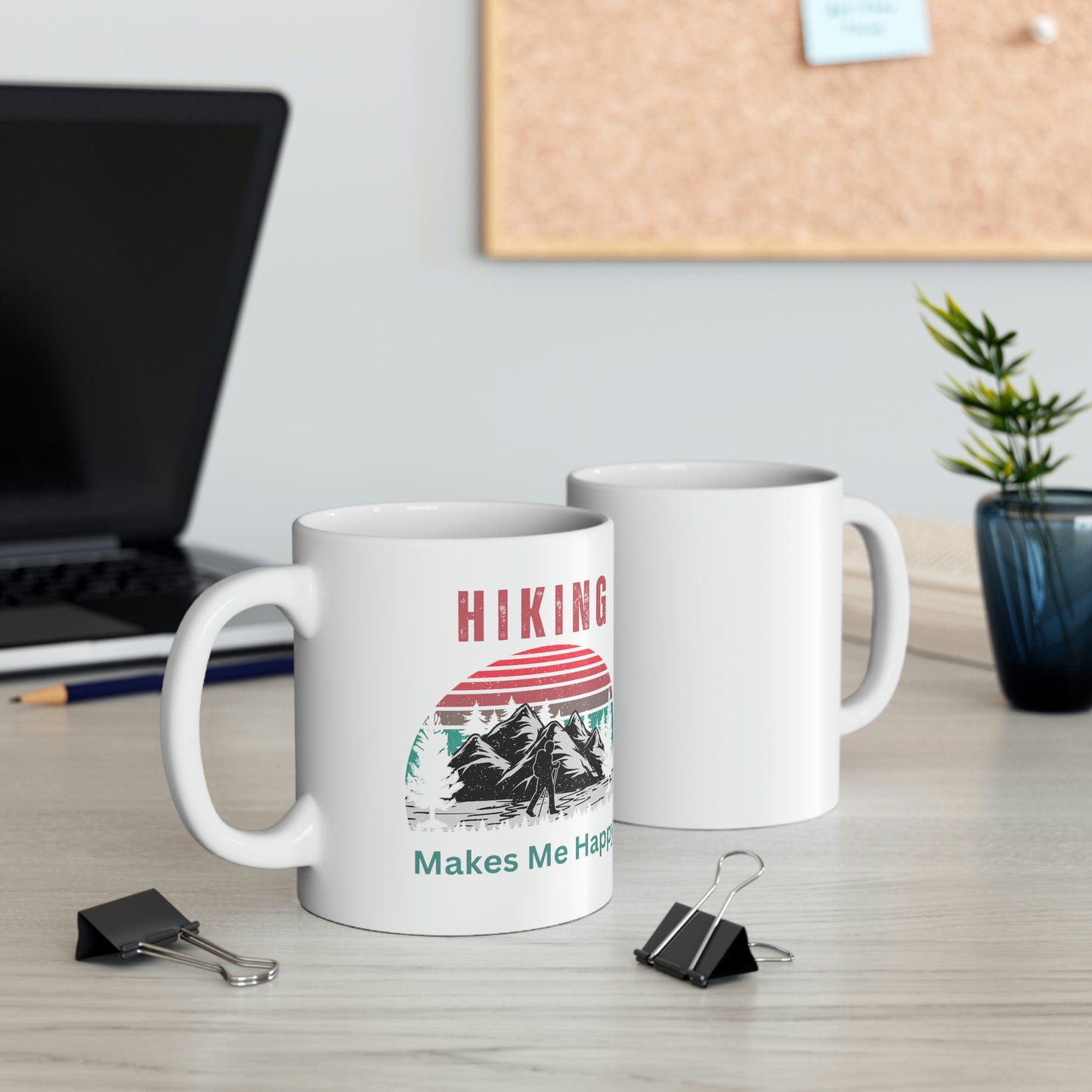 Hiking Makes Me Happy Retro Coffee Mugs 11 oz White
