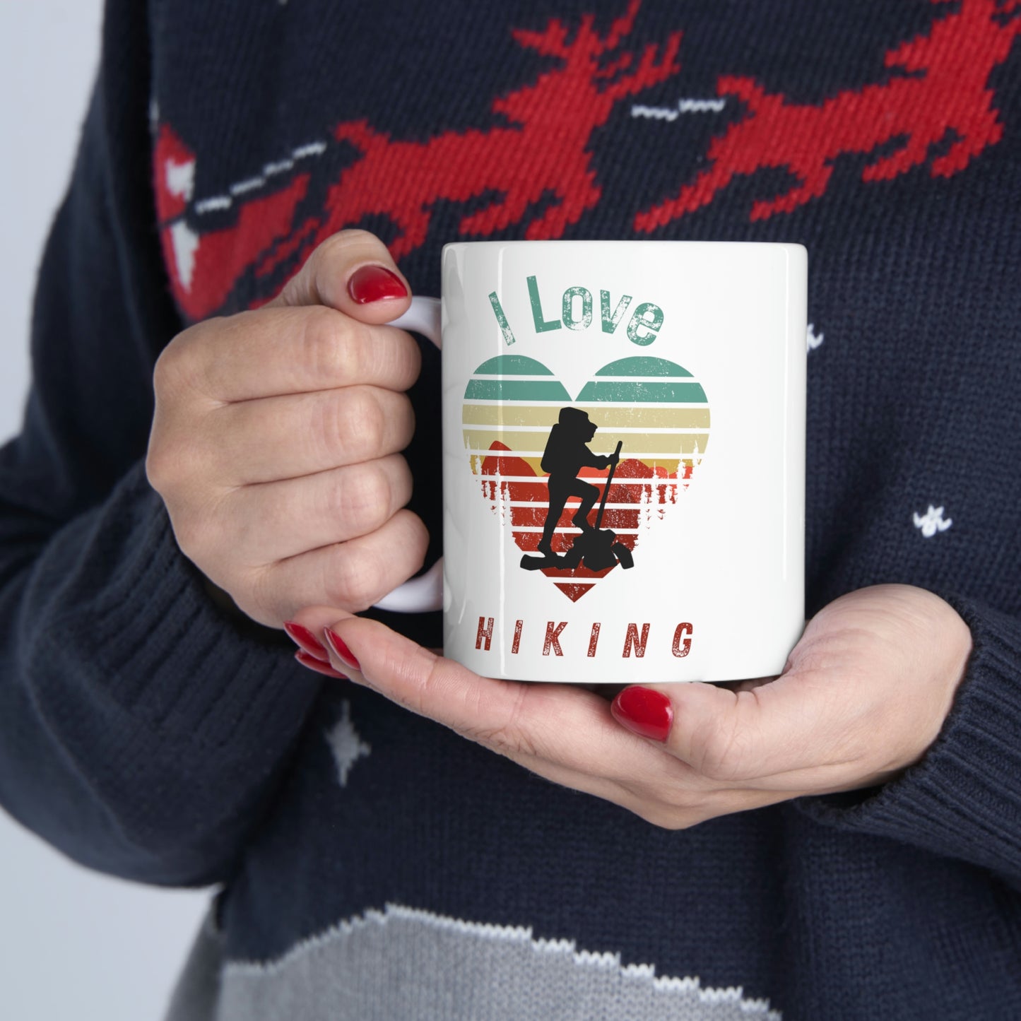 Hiking Is IN My Heart Retro Coffee Mugs - White