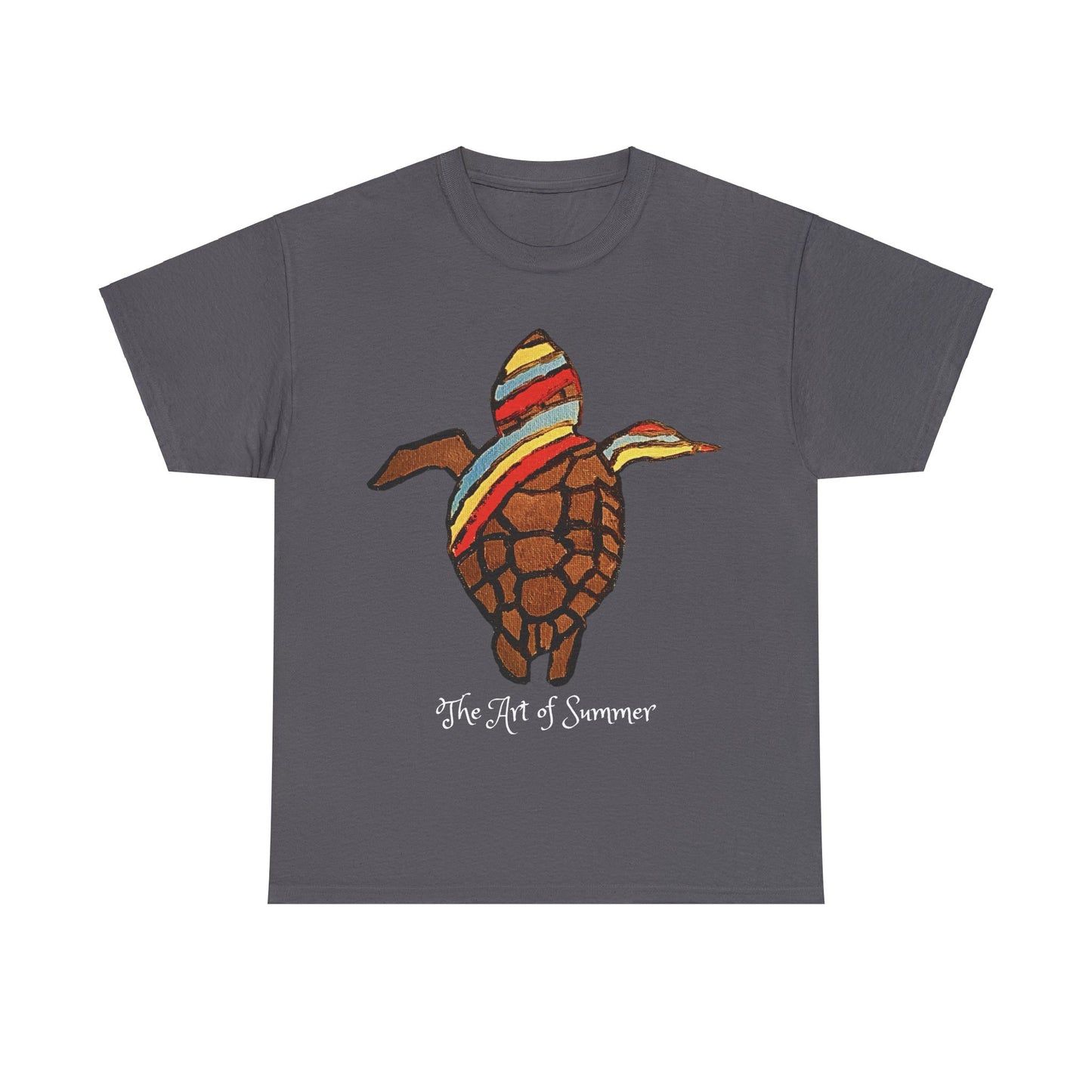 Summer Sea Turtle - ART OF SUMMER - Tee Shirt - Save the Sea Turtle - Protect the Oceans Whimsical Colored Sea Turtle Unique Collection Express Delivery available