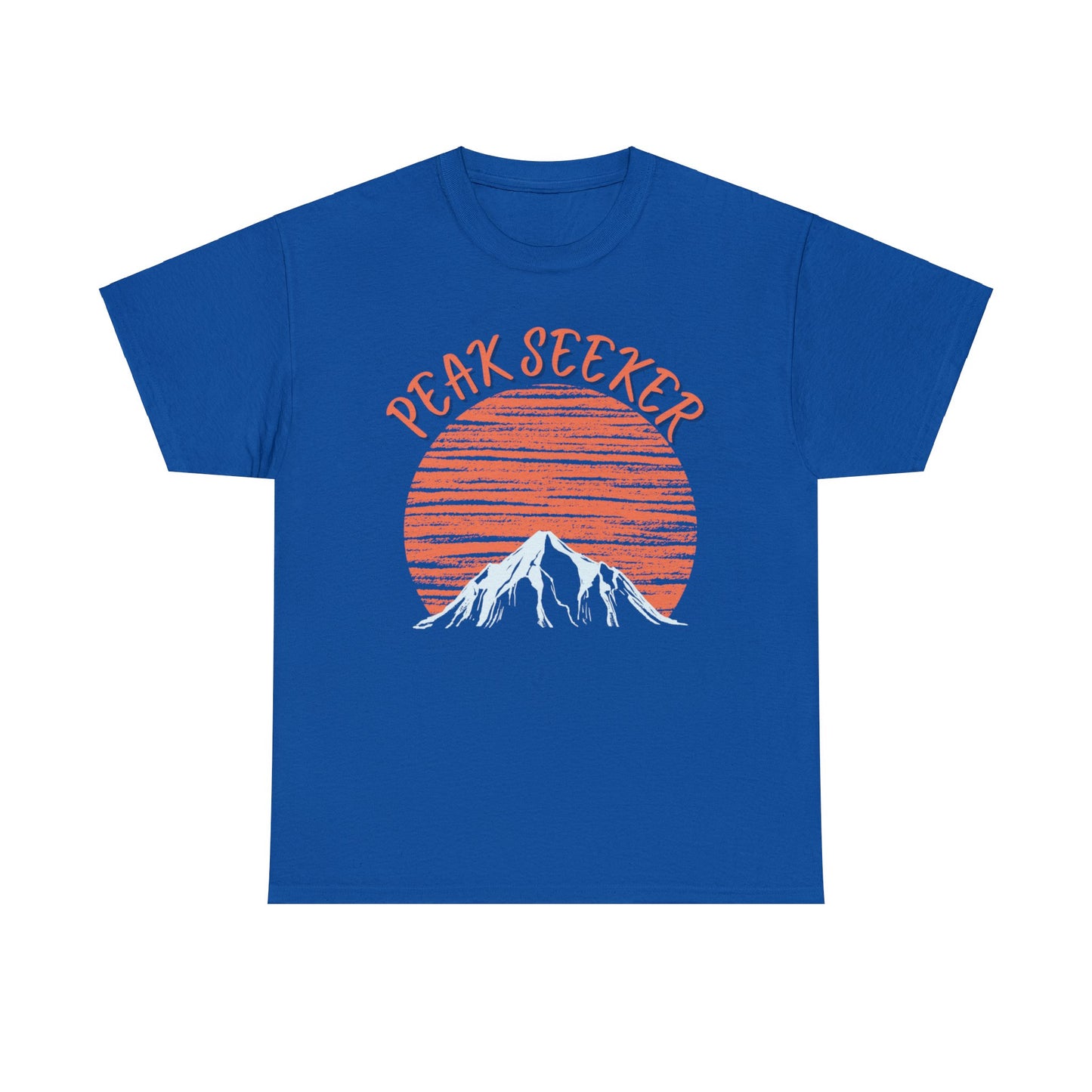 Peak Seeker T-Shirt - NOT SOLD IN STORES - Orange Sunrise Sunset Moonrise Mountain Climber, Hiker, Trekker, Adventurer, Hiking, Trekking, Adventure, Mountain Climbing