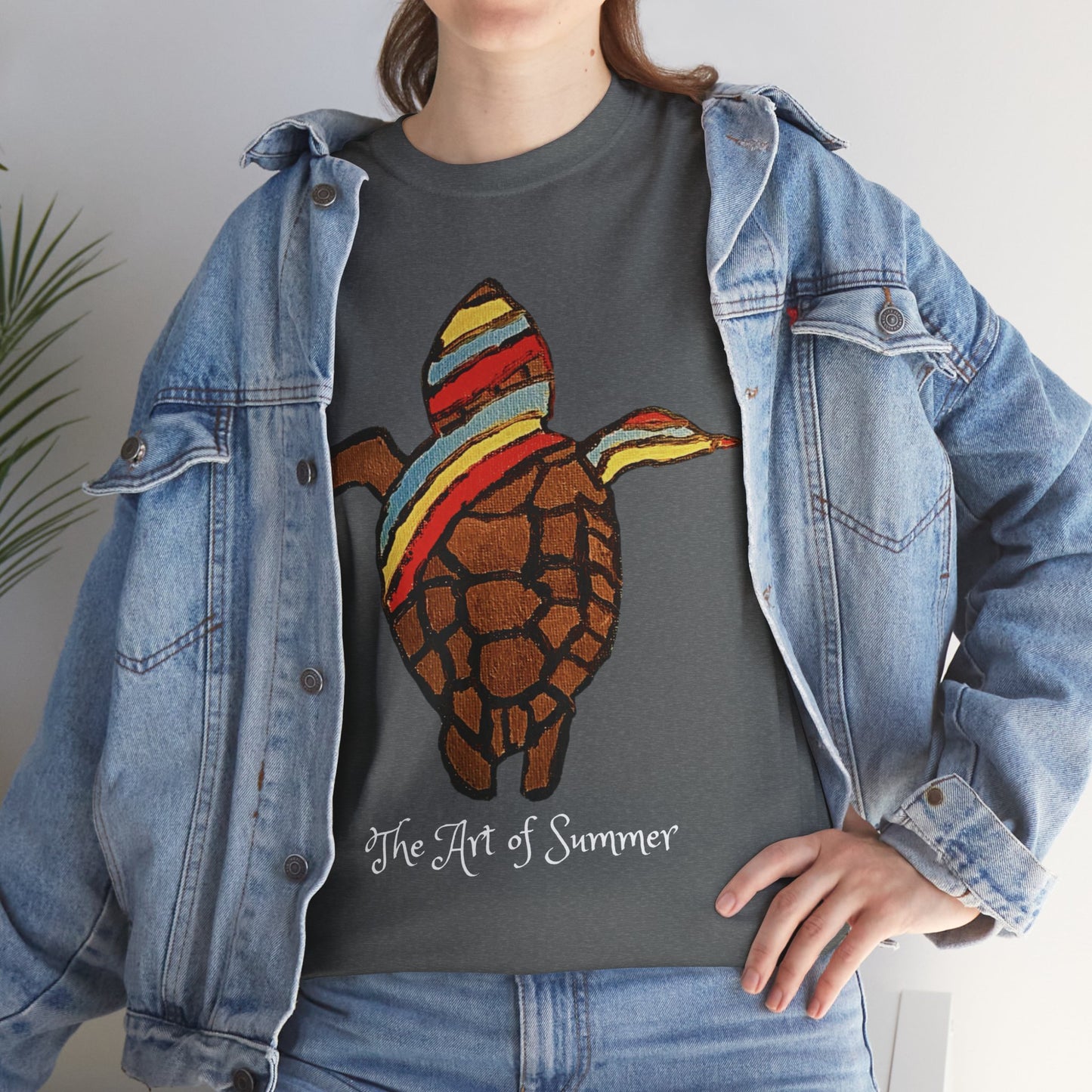 Summer Sea Turtle - ART OF SUMMER - Tee Shirt - Save the Sea Turtle - Protect the Oceans Whimsical Colored Sea Turtle Unique Collection Express Delivery available