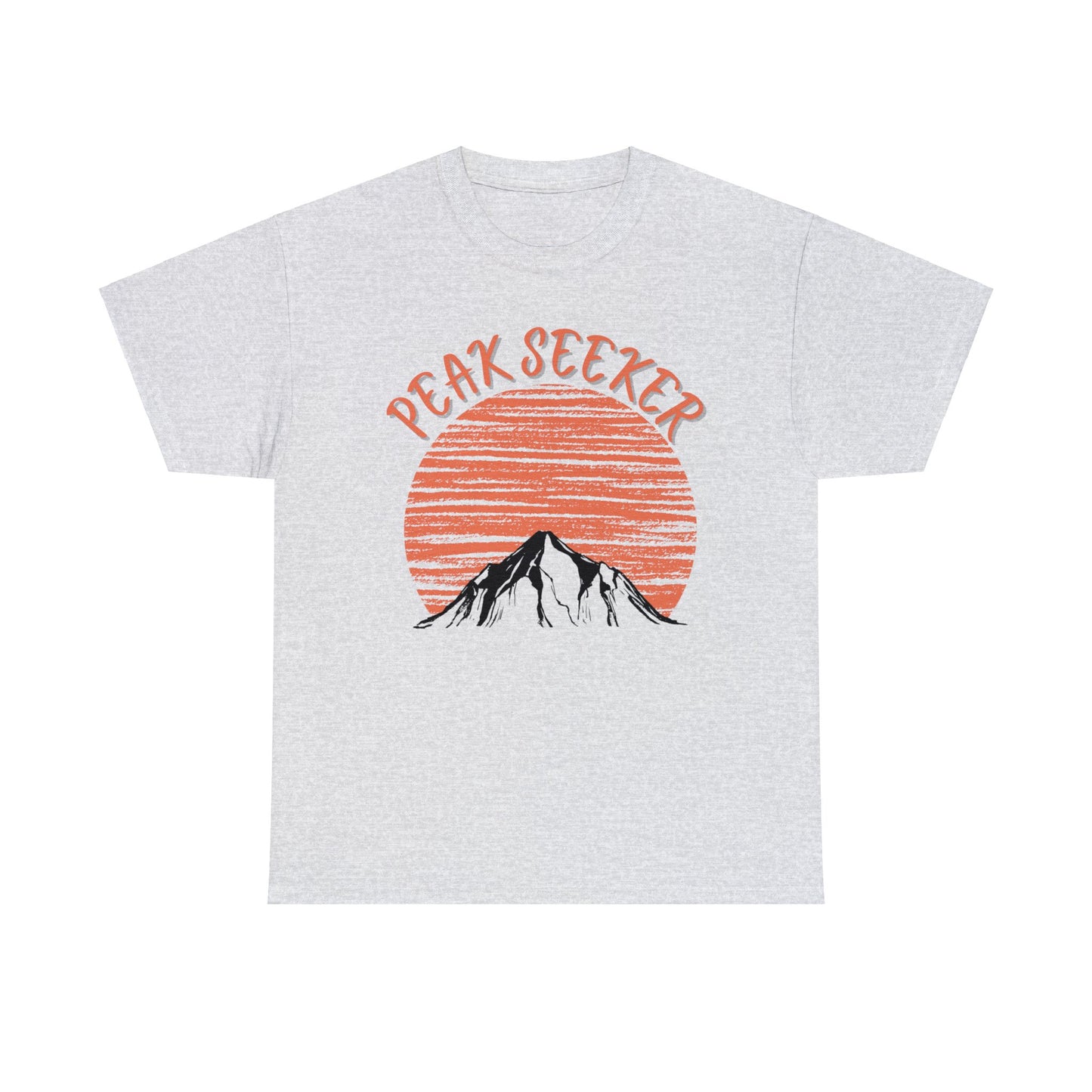 Peak Seeker T-Shirt - NOT SOLD IN STORES - Orange Sunrise Sunset Moonrise Mountain Climber, Hiker, Trekker, Adventurer, Hiking, Trekking, Adventure, Mountain Climbing