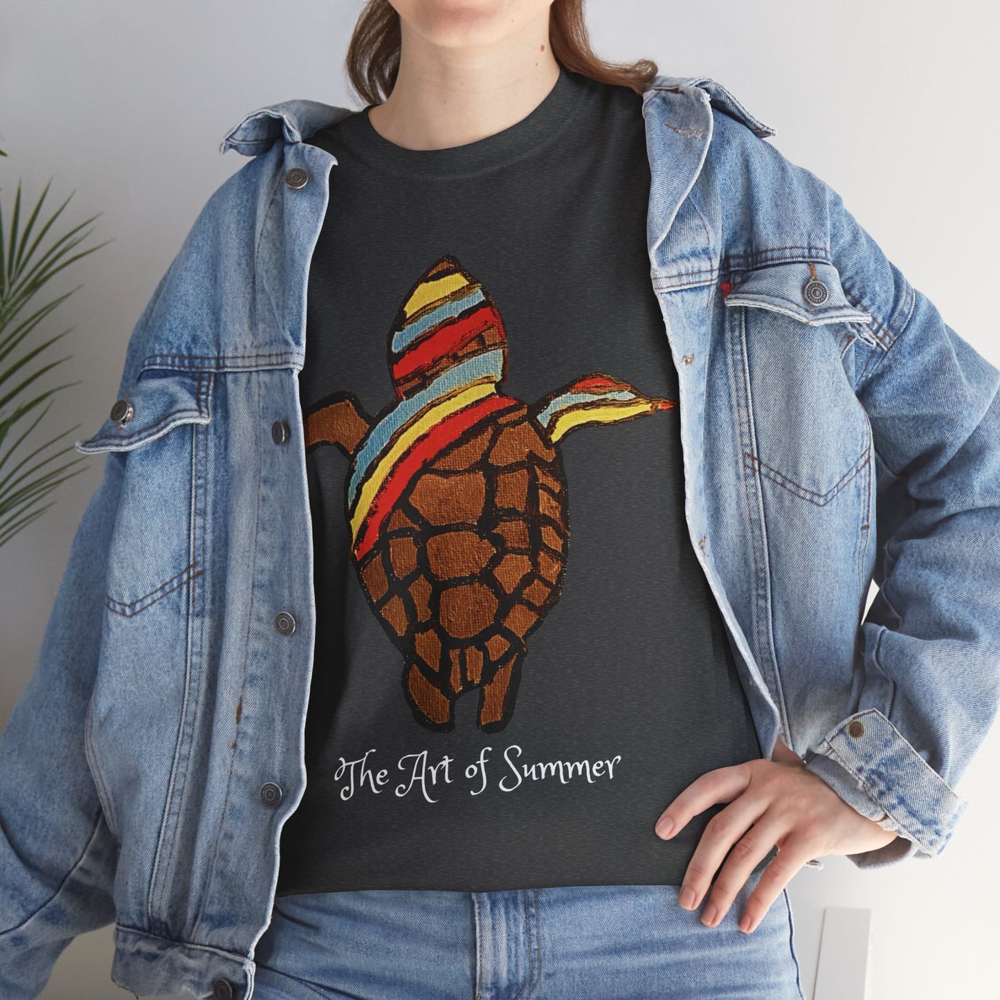 Summer Sea Turtle - ART OF SUMMER - Tee Shirt - Save the Sea Turtle - Protect the Oceans Whimsical Colored Sea Turtle Unique Collection Express Delivery available